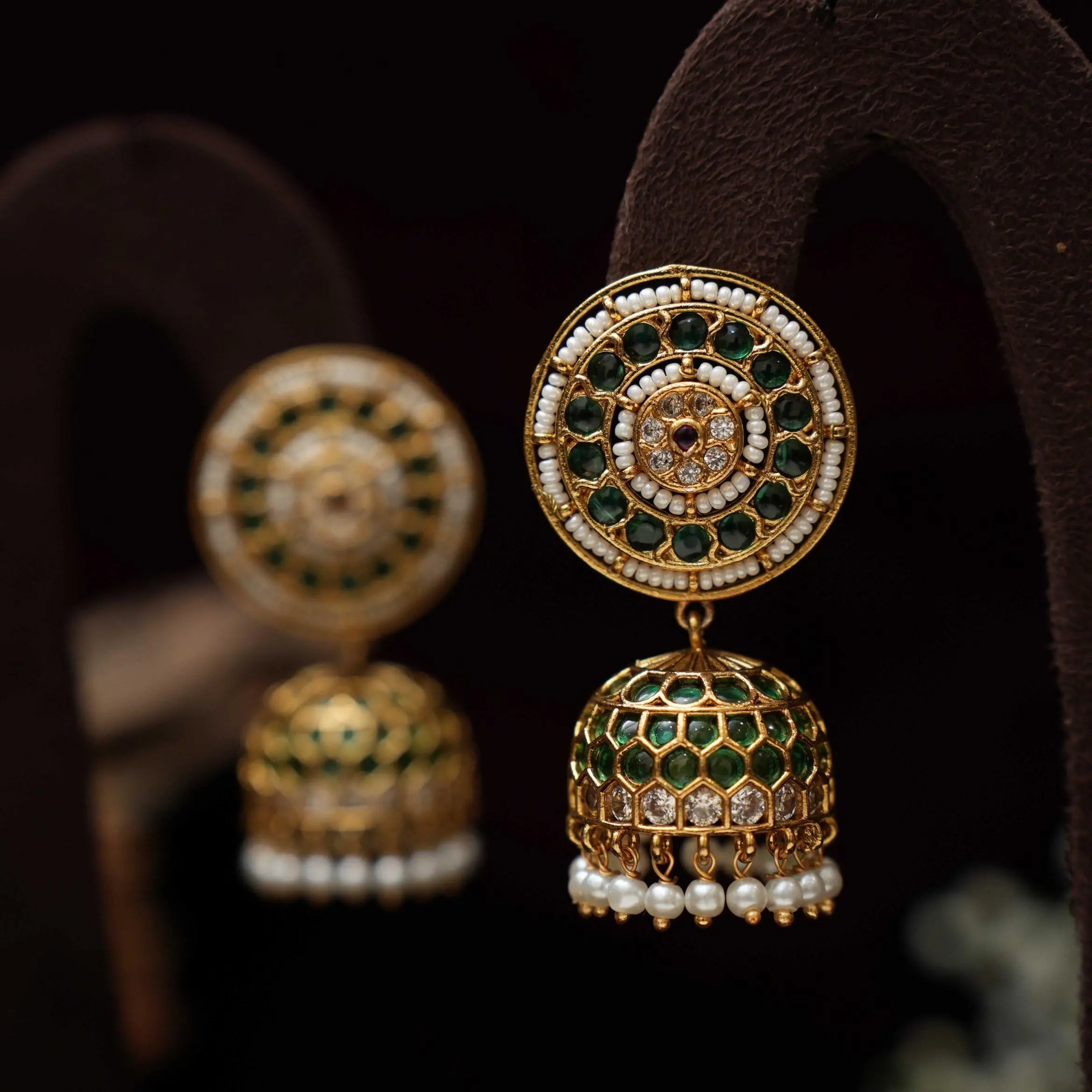 Hamlata Antique Jhumka Earrings - Green