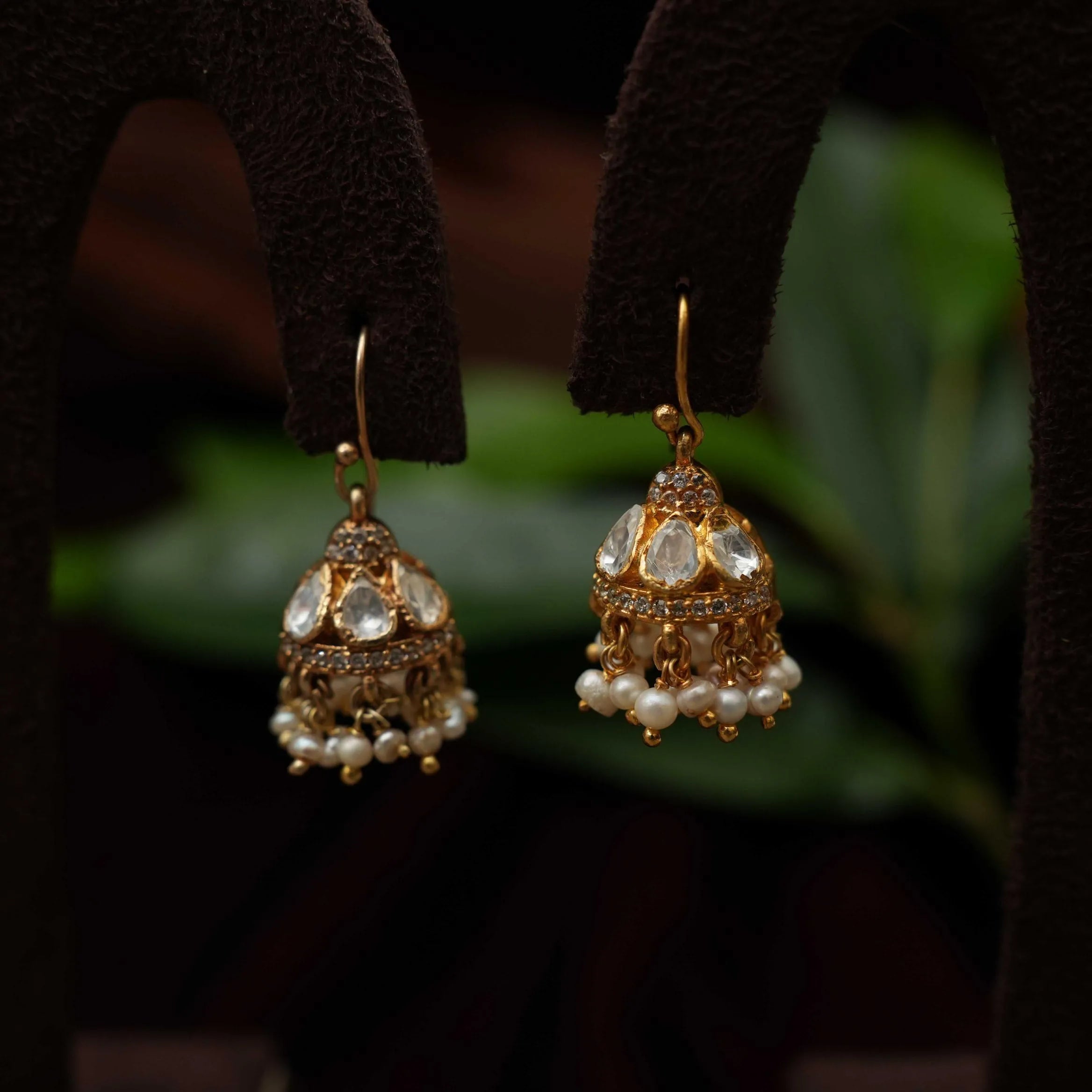 Hansa Silver Jhumka Earrings - Gold Finish