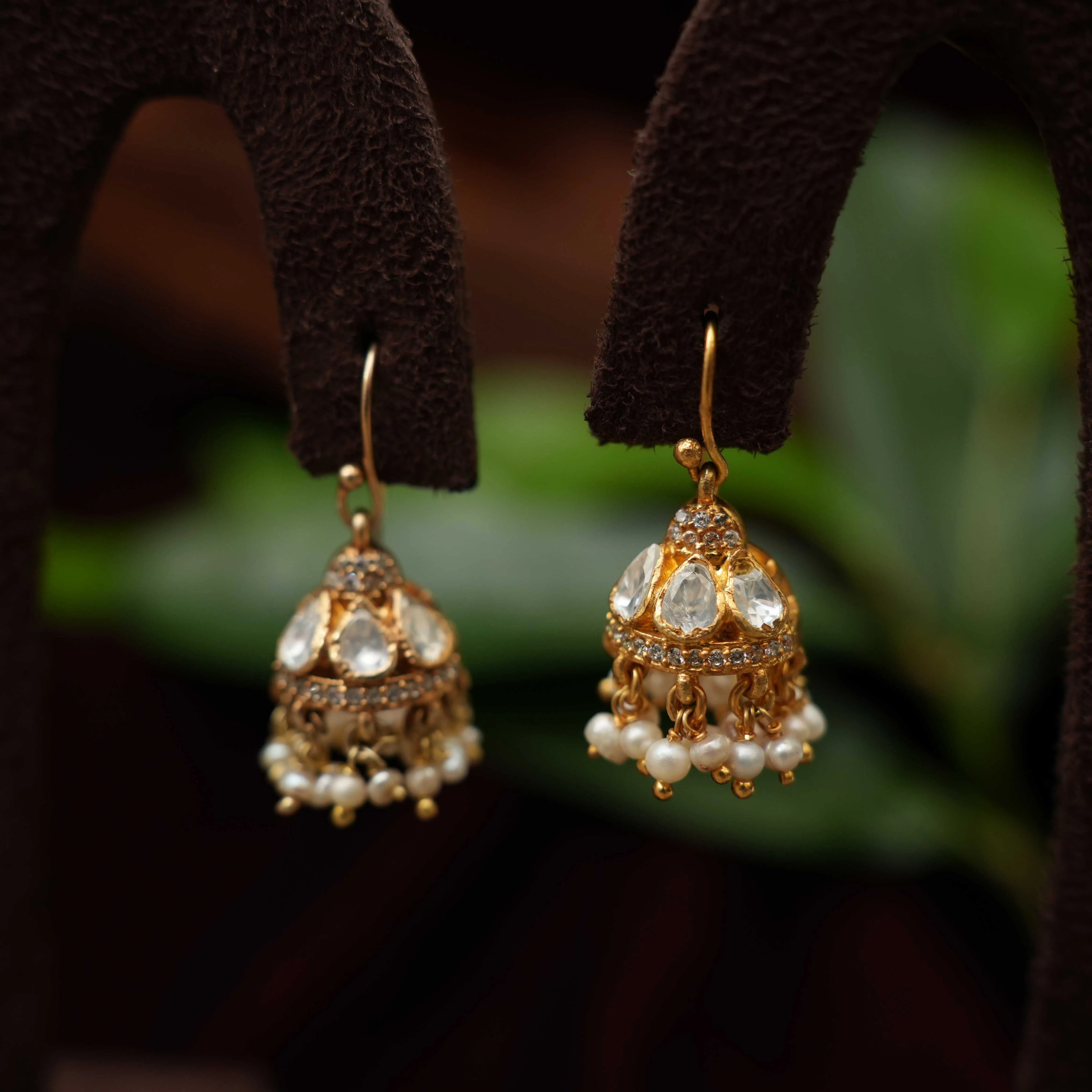 Hansa Silver Jhumka Earrings - Gold Finish