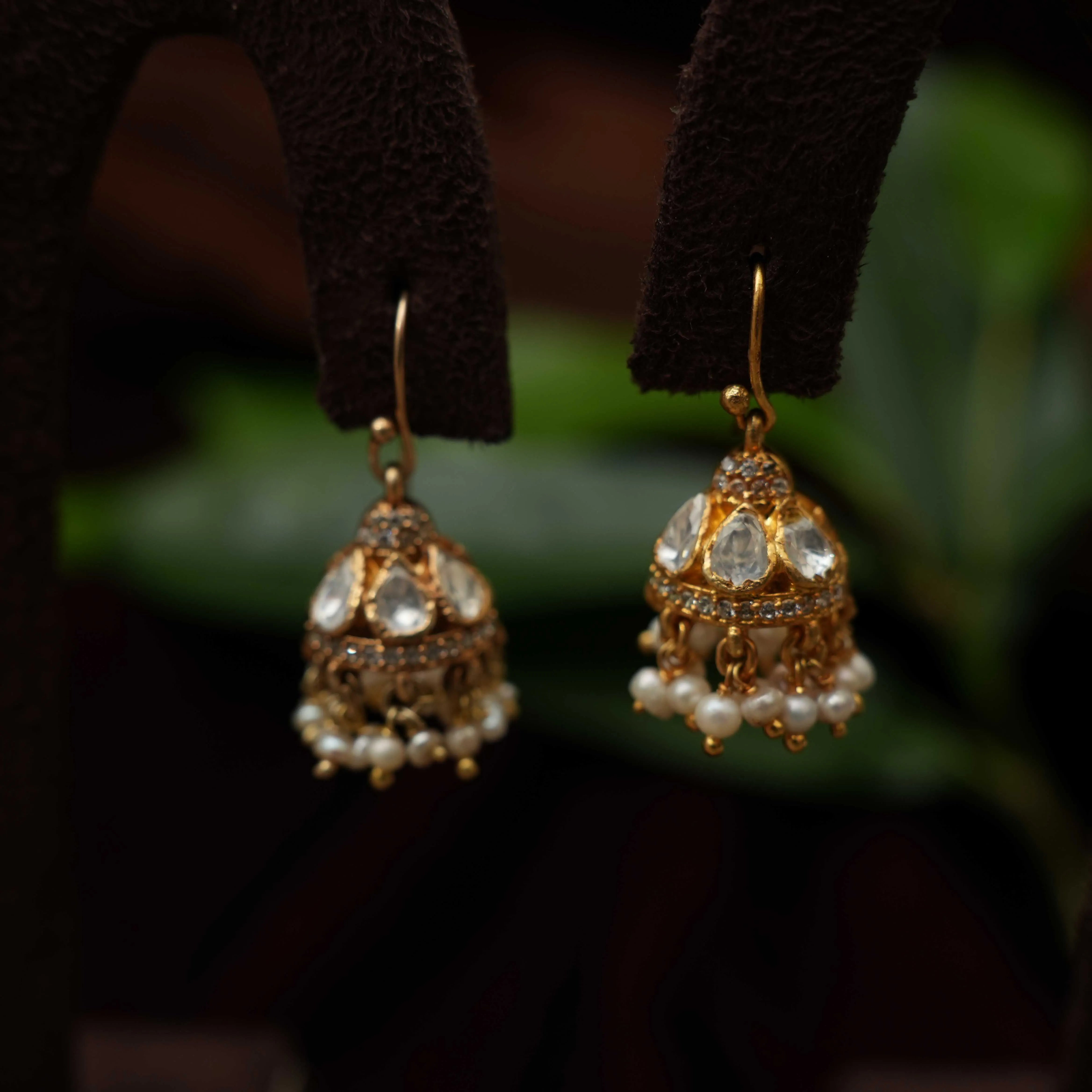 Hansa Silver Jhumka Earrings - Gold Finish