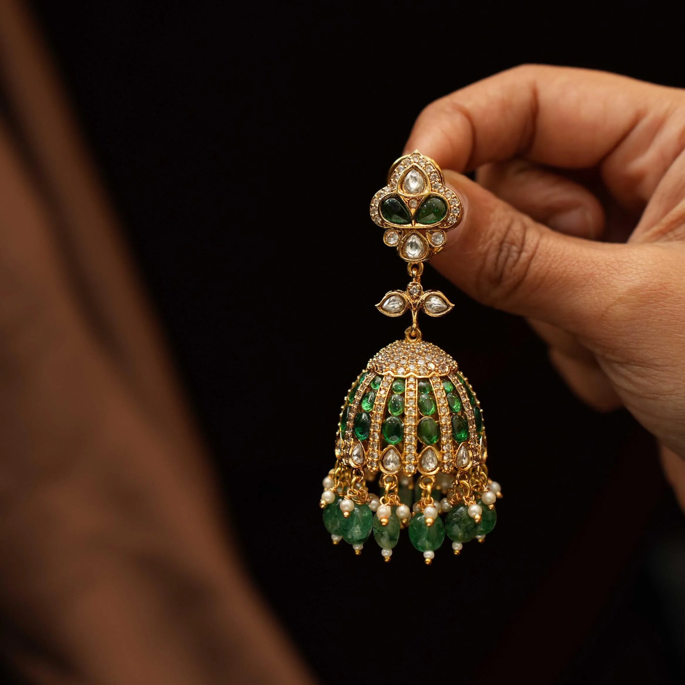 Hansika Jhumka Earrings - Green