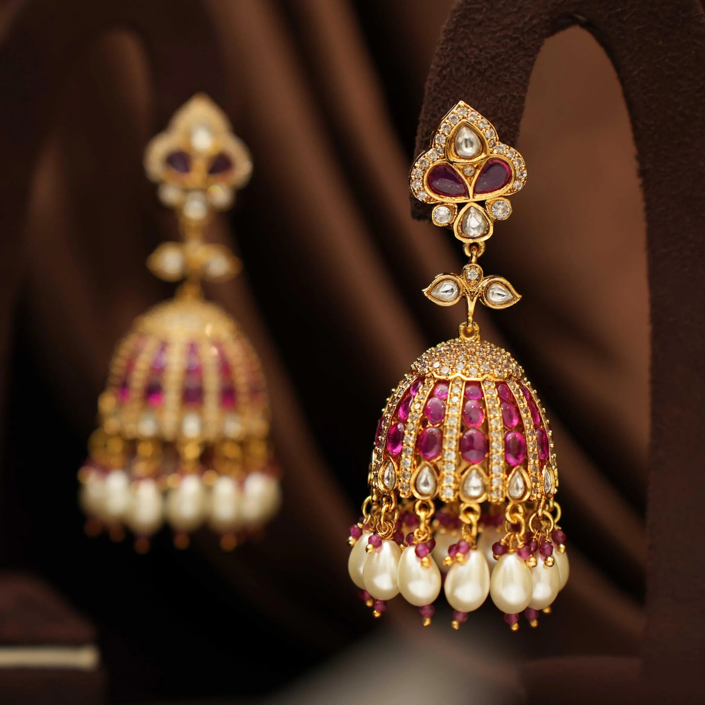 Hansika Jhumka Earrings - Red