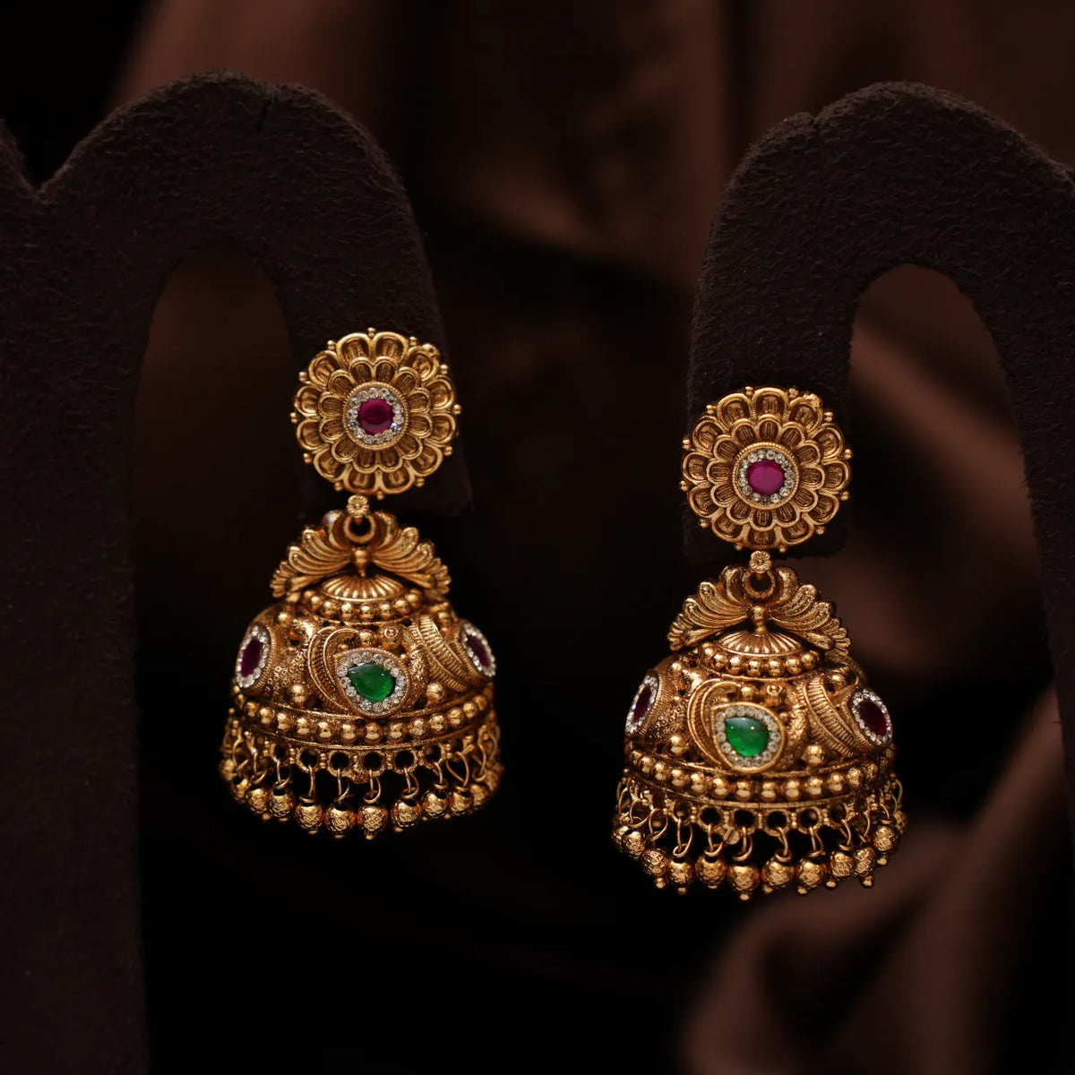 Hanvith Antique Jhumka Earrings - Green