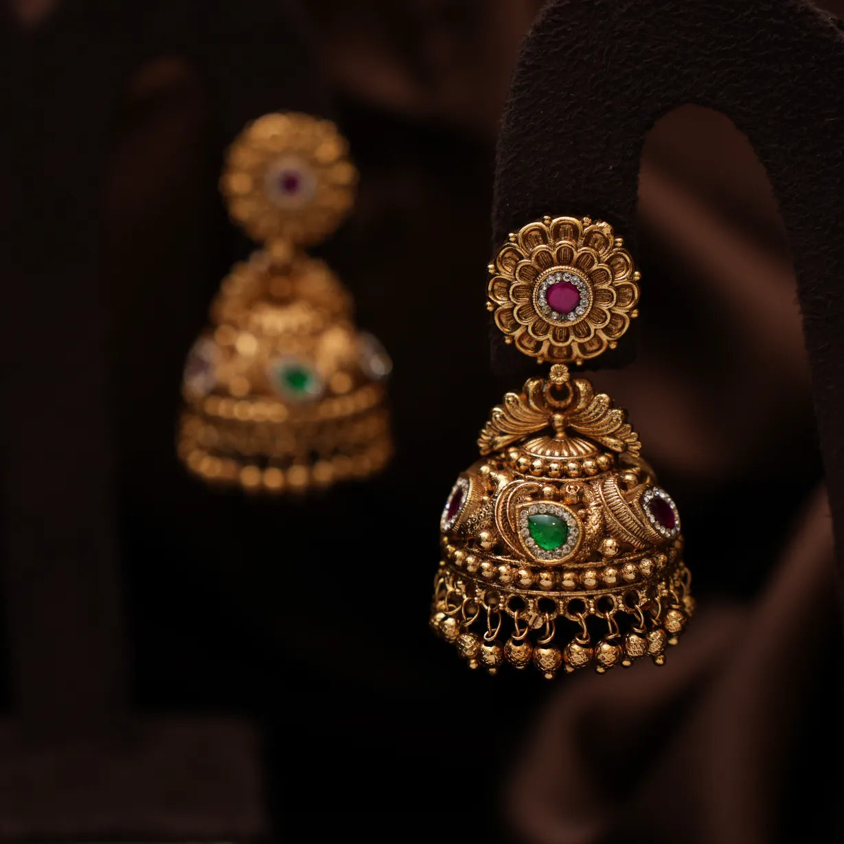Hanvith Antique Jhumka Earrings - Green