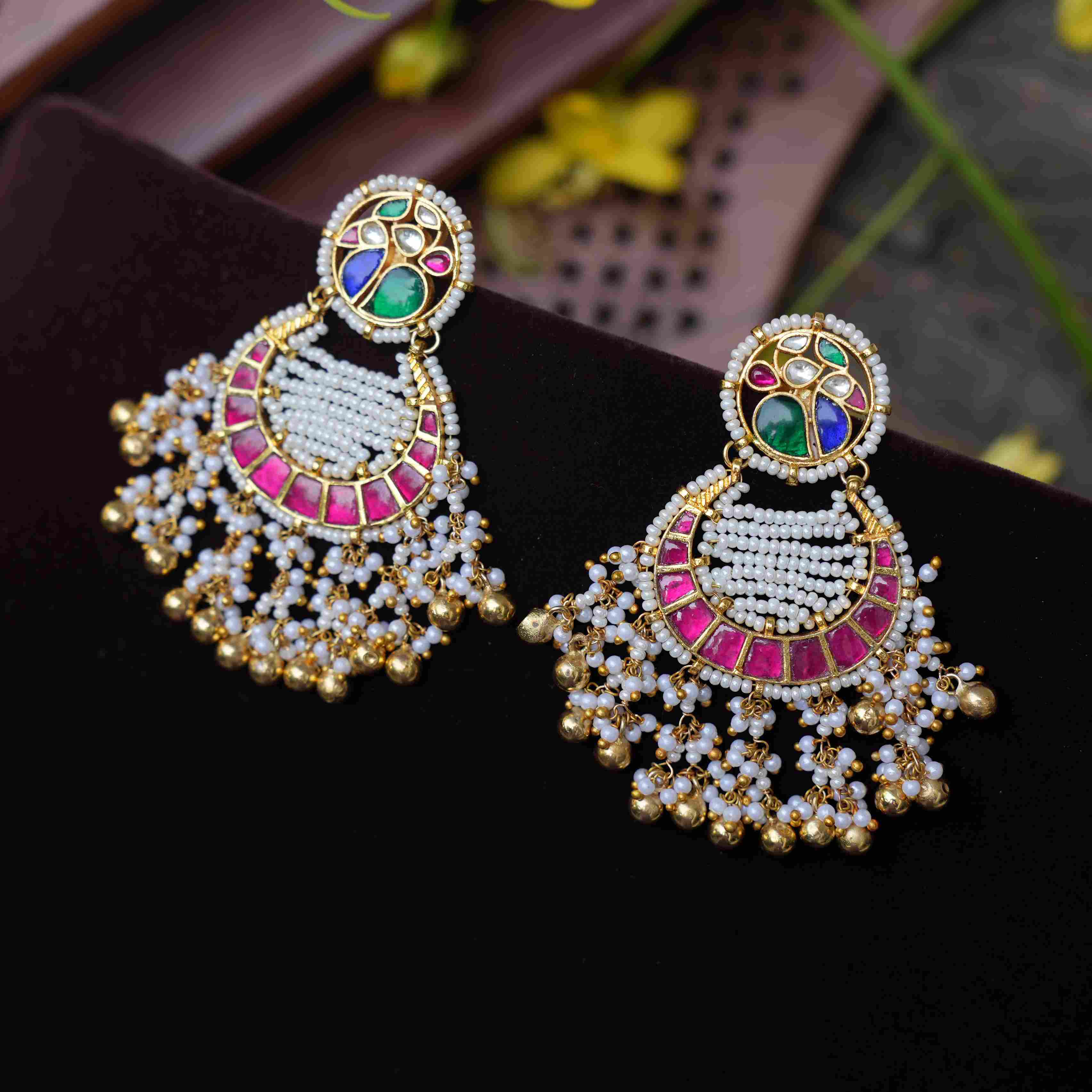 Harita Polki Chandbali Earrings