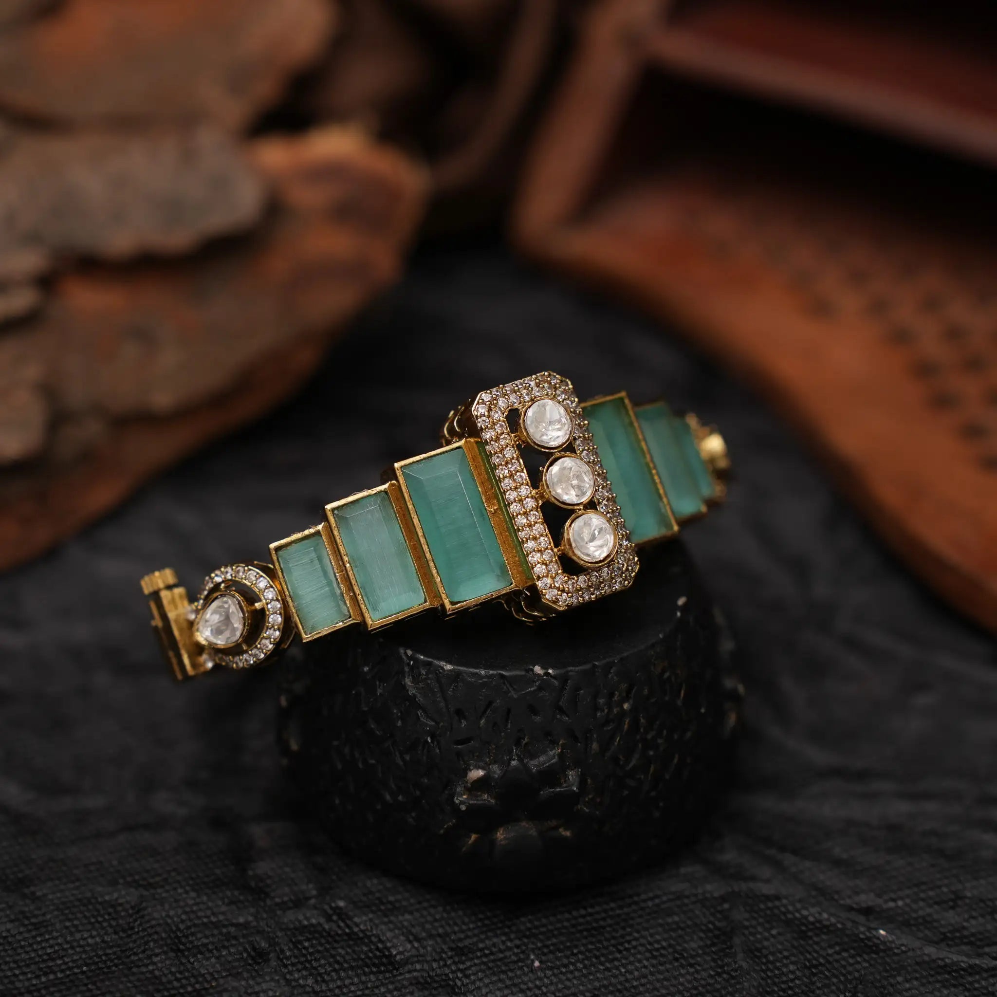 Harita Victorian Polki Bracelet - Sea Green
