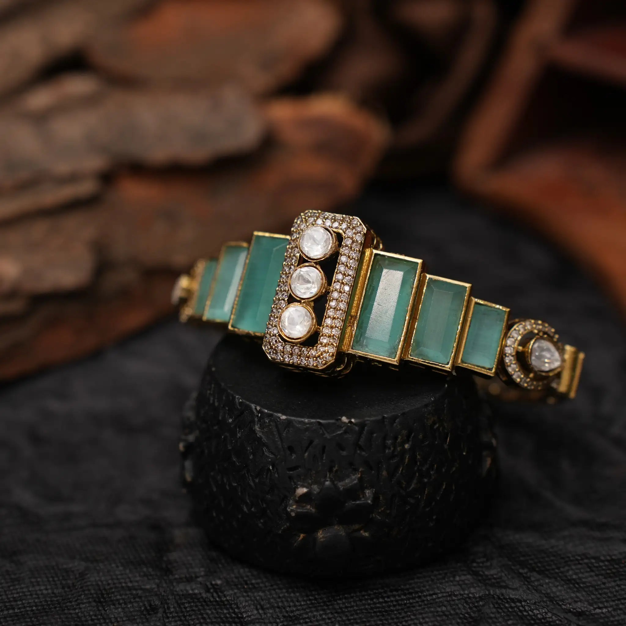 Harita Victorian Polki Bracelet - Sea Green