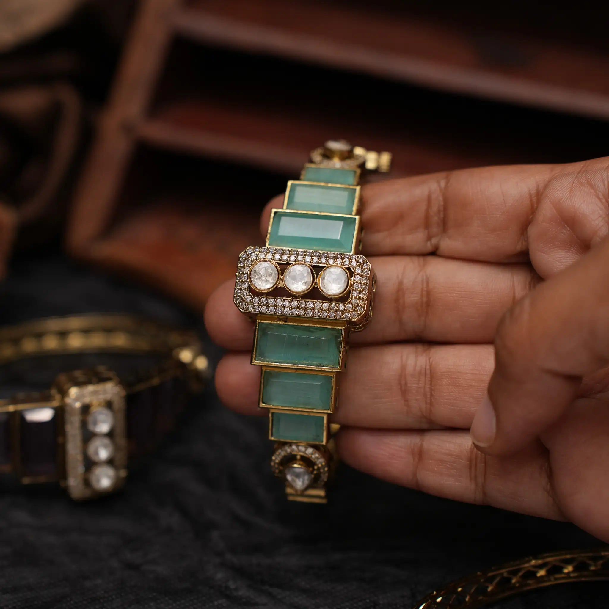 Harita Victorian Polki Bracelet - Sea Green