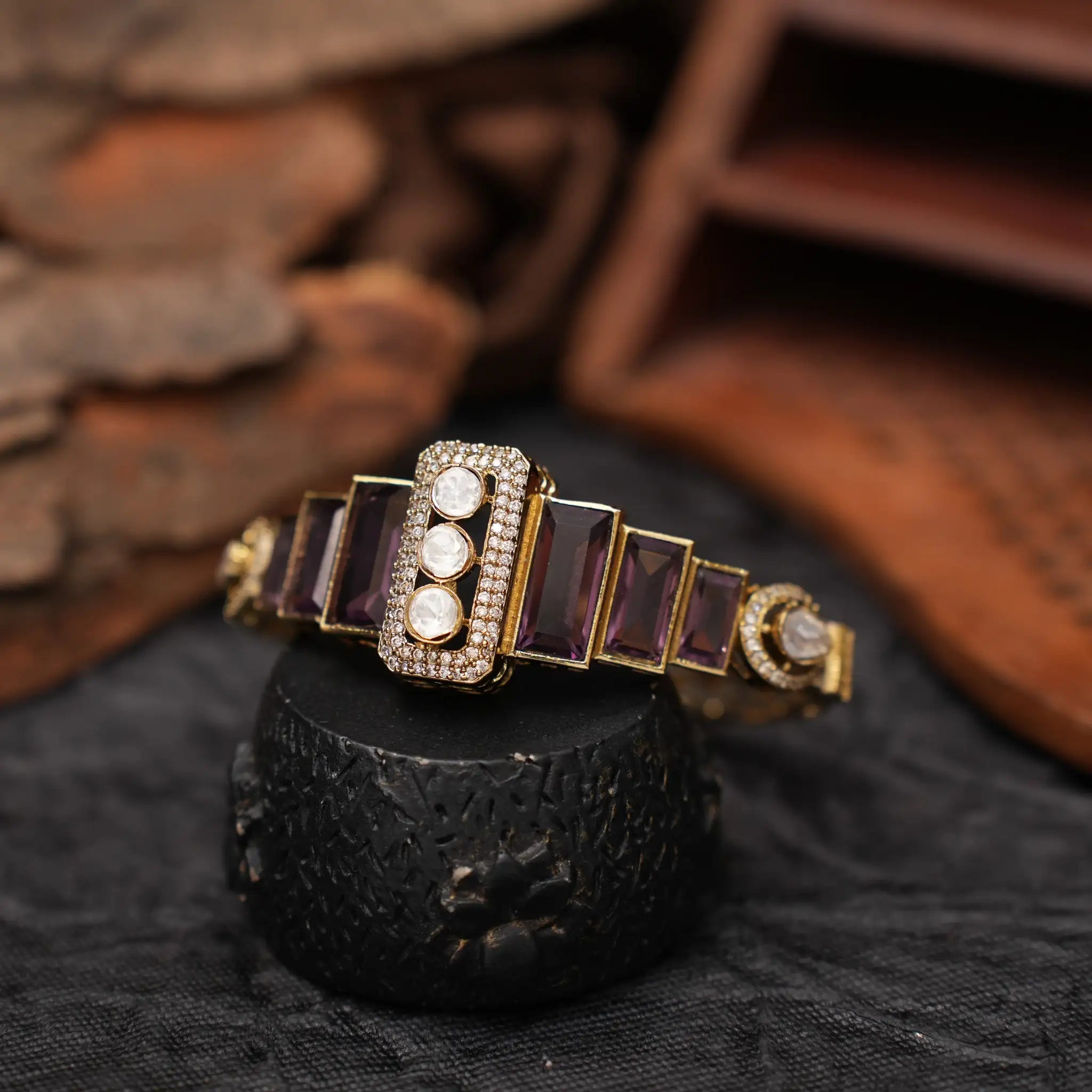 Harita Victorian Polki Bracelet - Purple