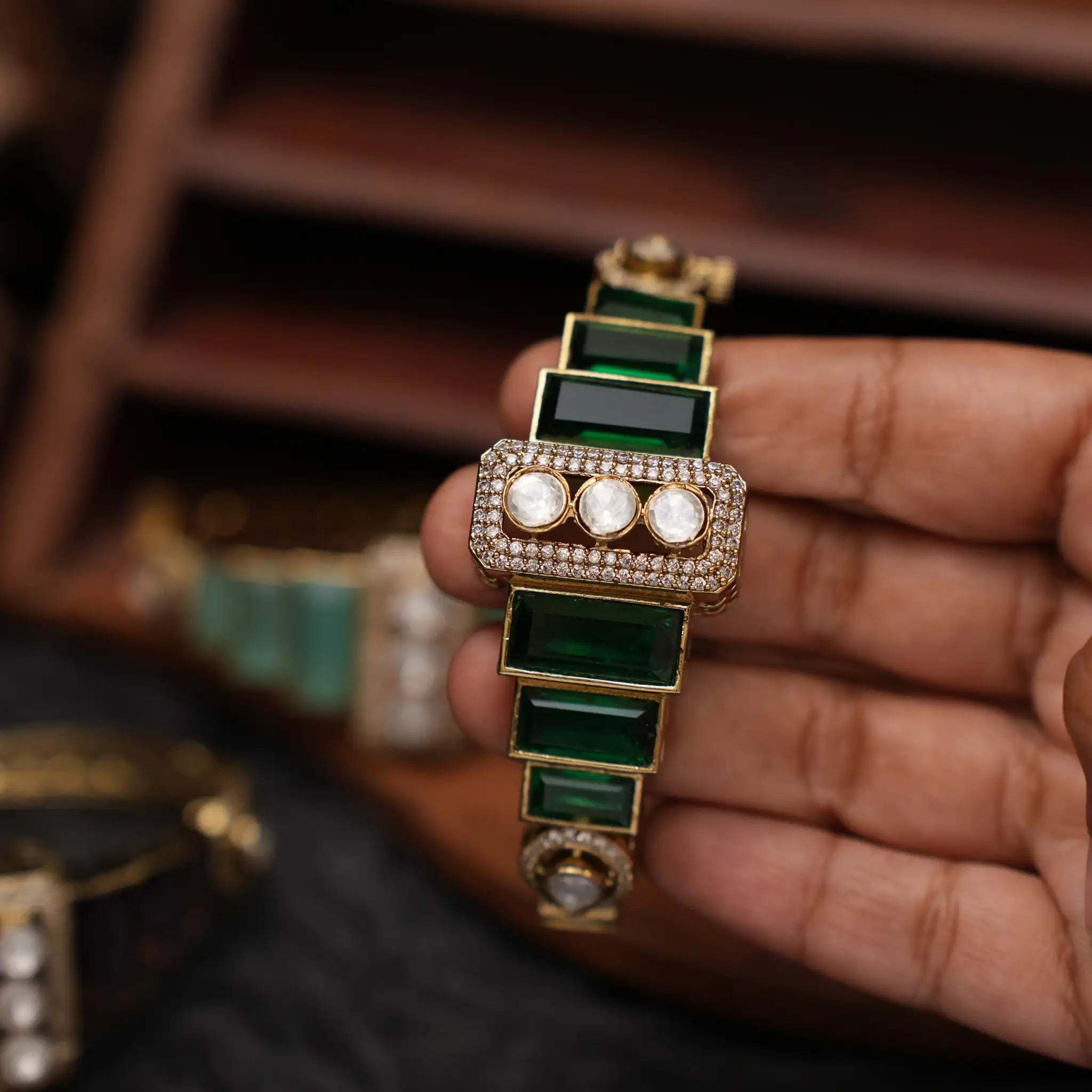 Harita Victorian Polki Bracelet - Emerald Green