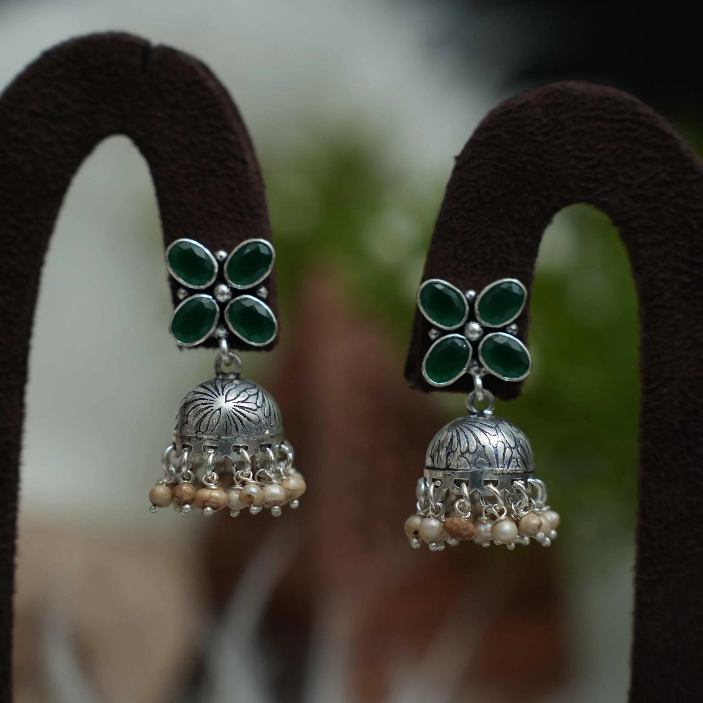 Harshada Silver Jhumka Earrings