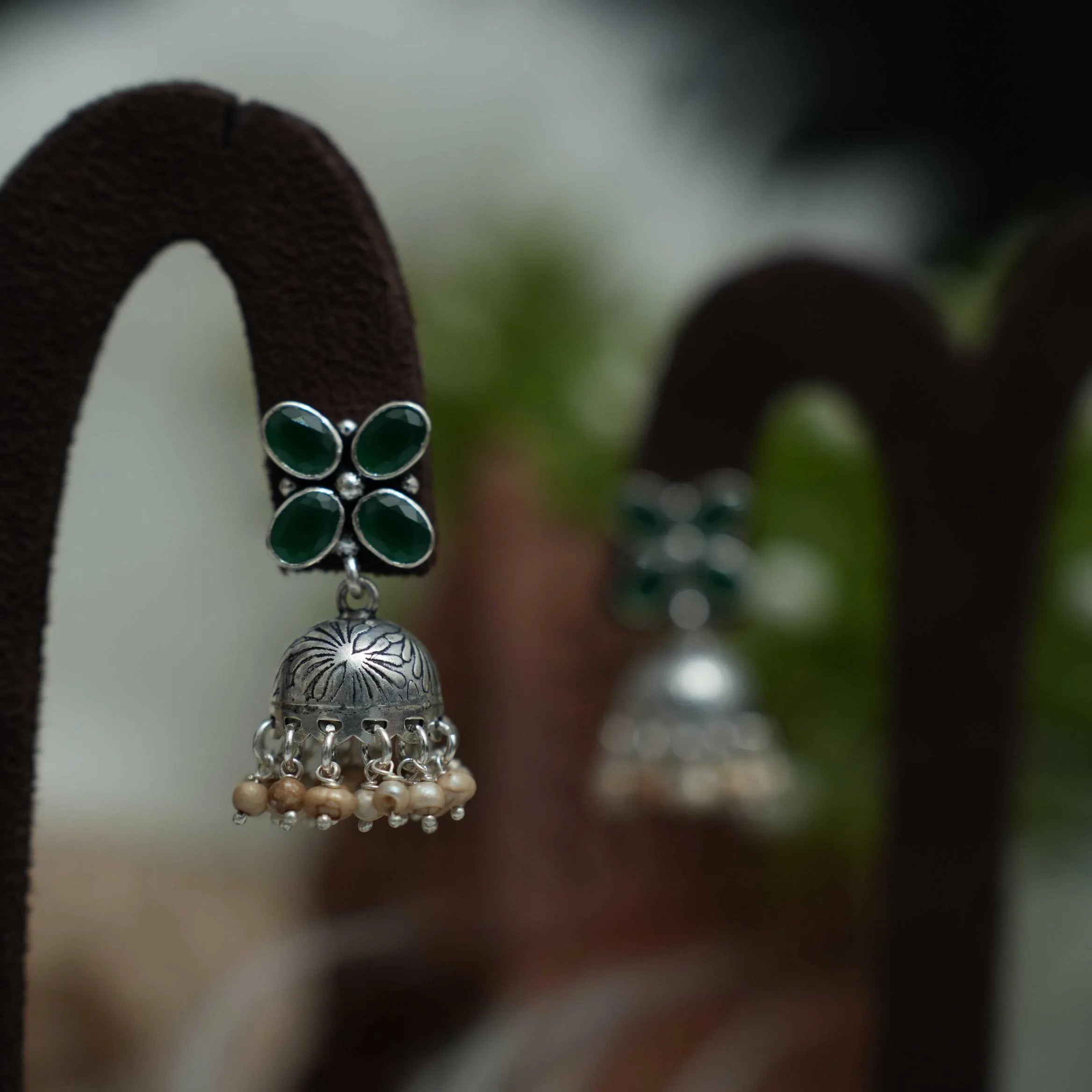 Harshada Silver Jhumka Earrings