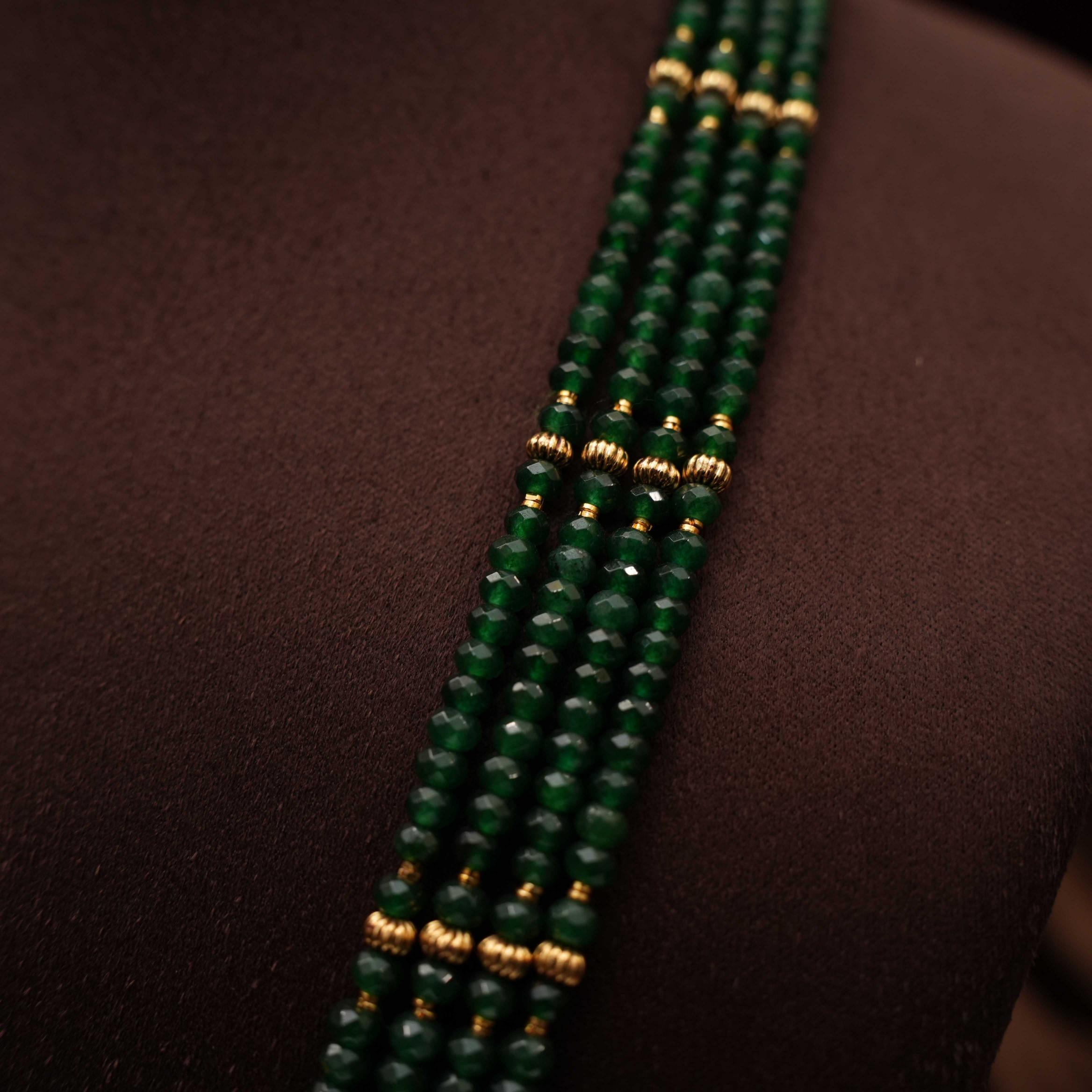 Harshali Antique Beaded Necklace - Dark Green