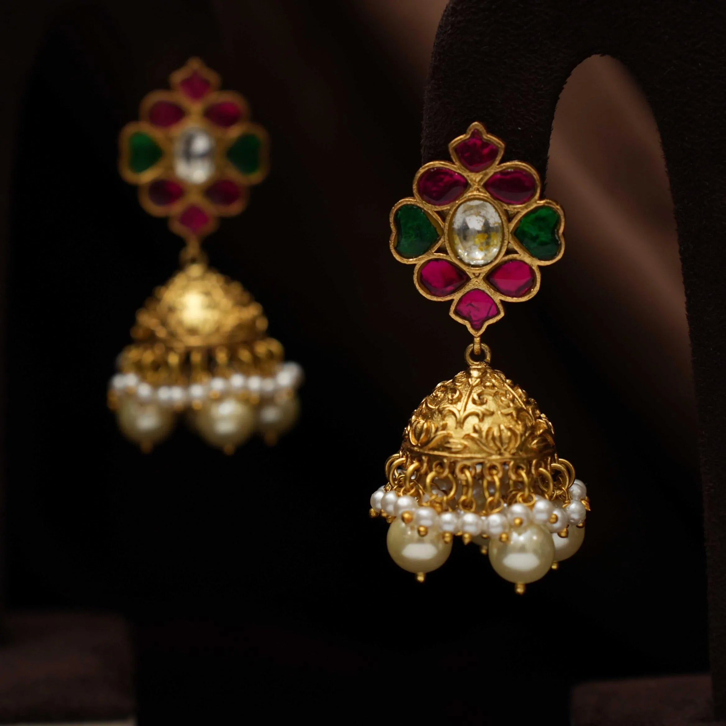 Harshini Polki Jhumka Earrings - Pearl