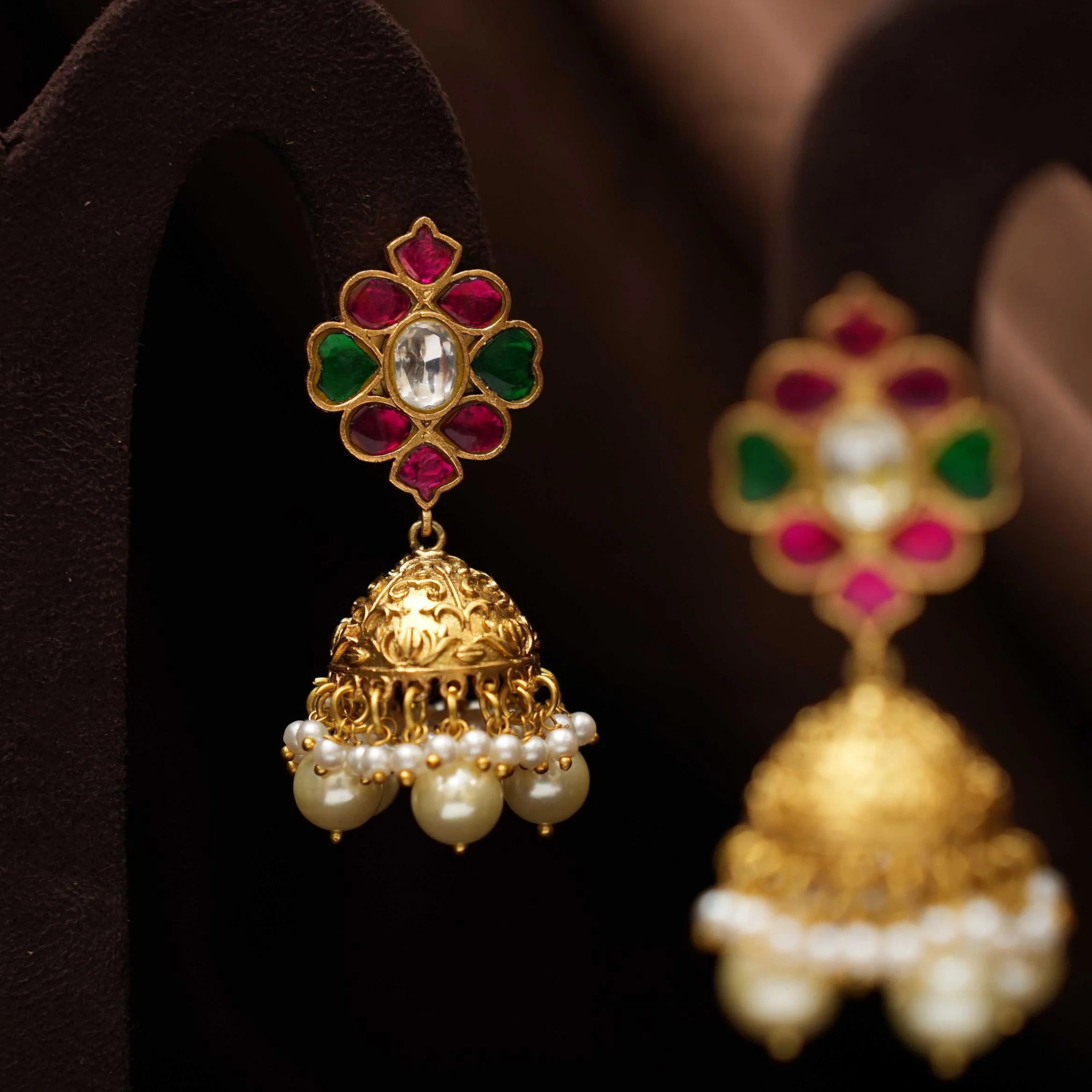 Harshini Polki Jhumka Earrings - Pearl