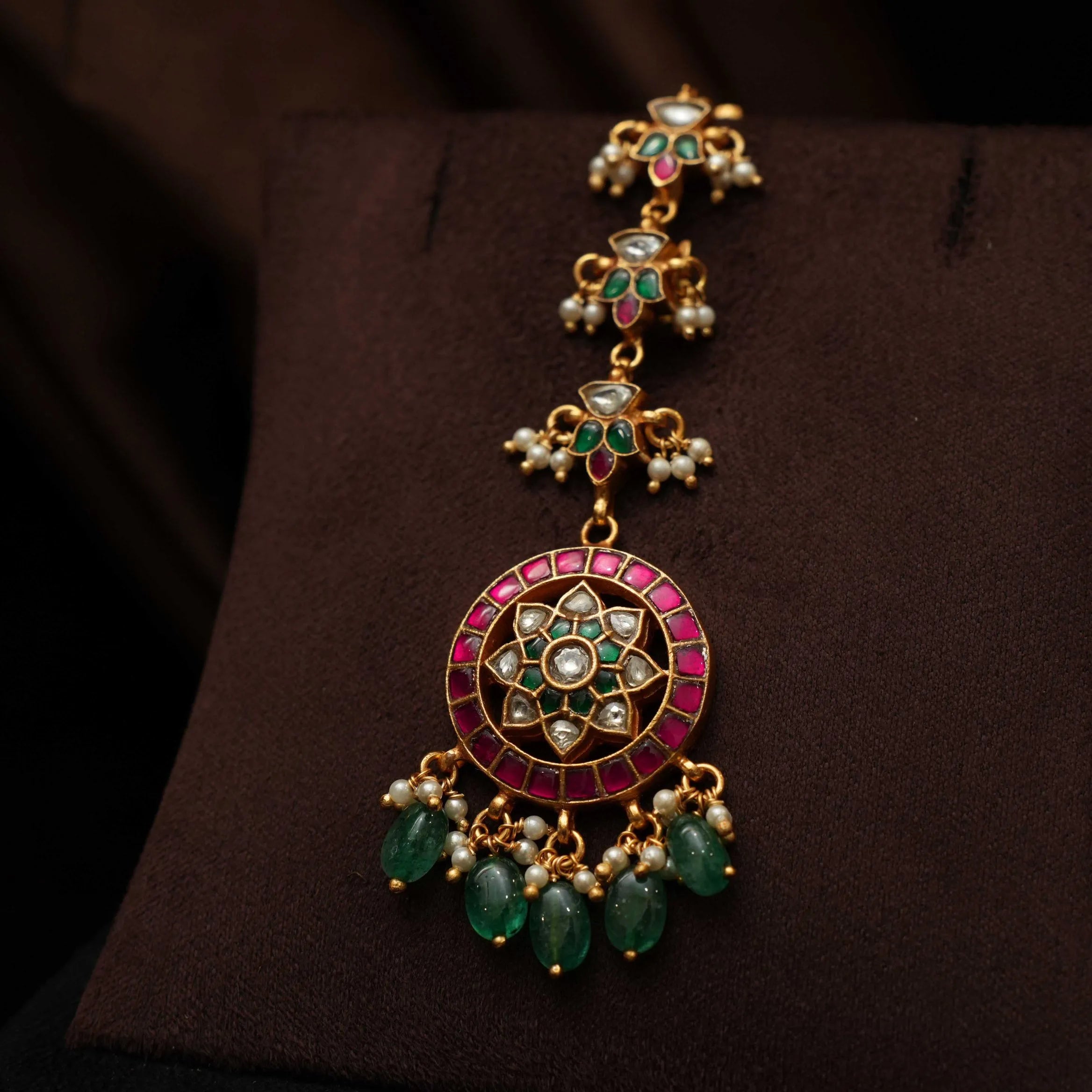 Hathiya Silver Tikka - Red & Green