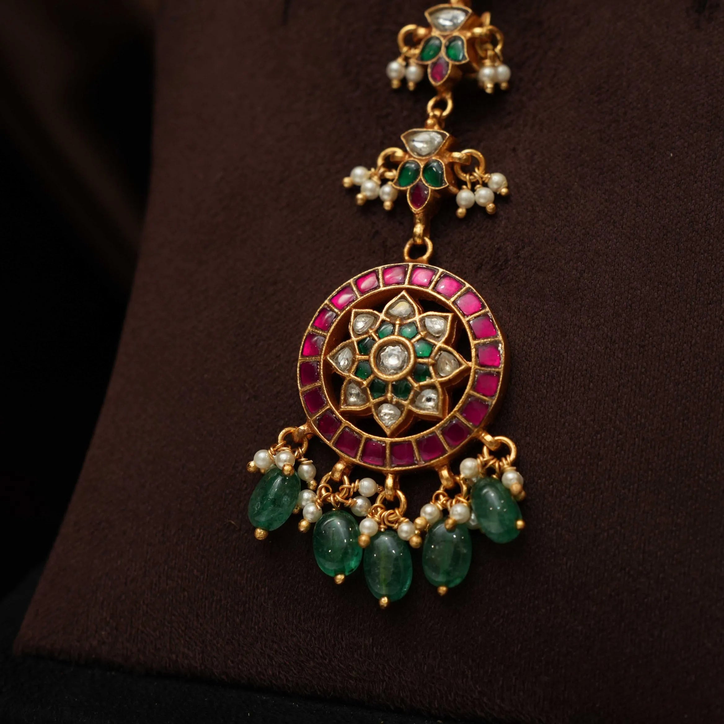 Hathiya Silver Tikka - Red & Green