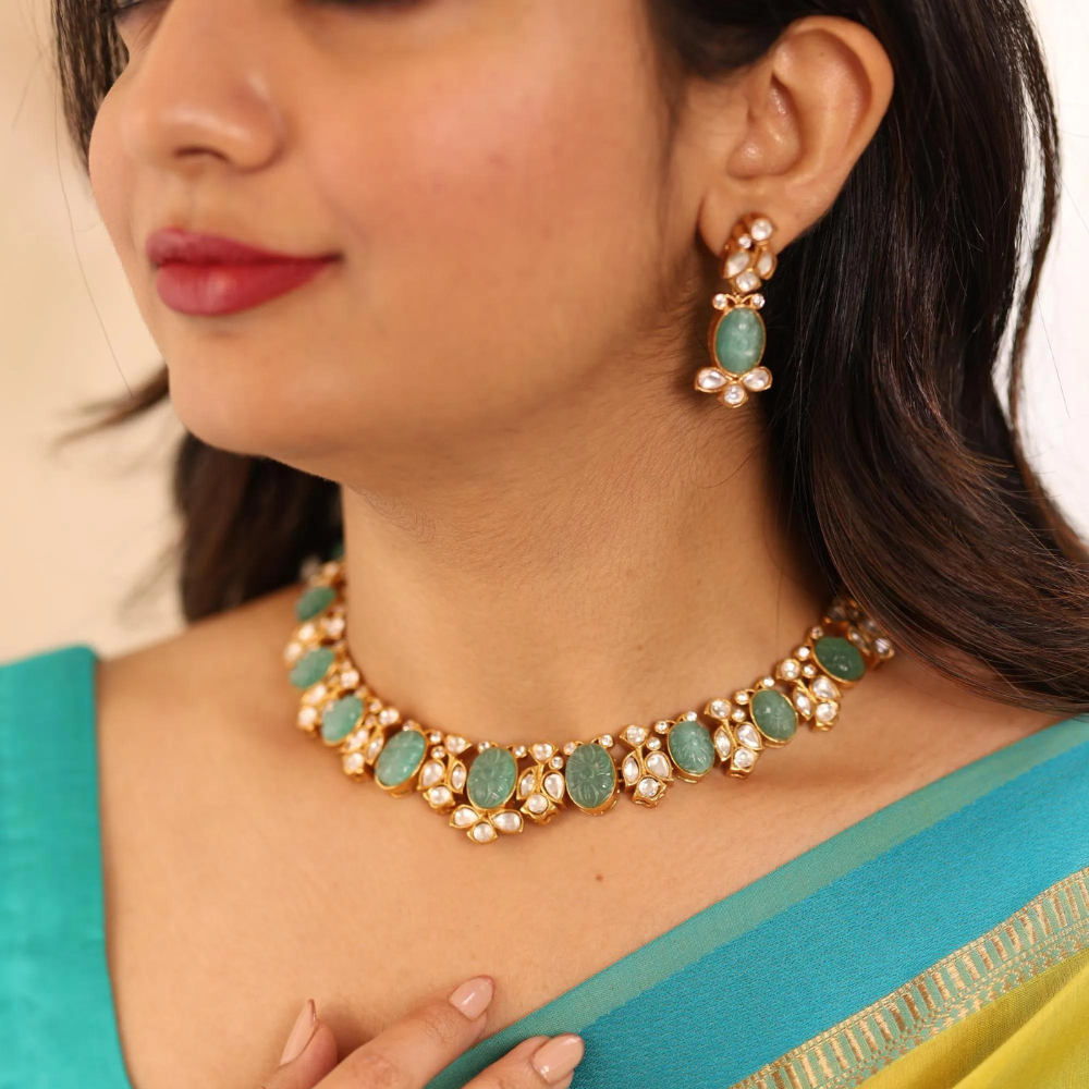 Heshika Polki Necklace - Turquoise