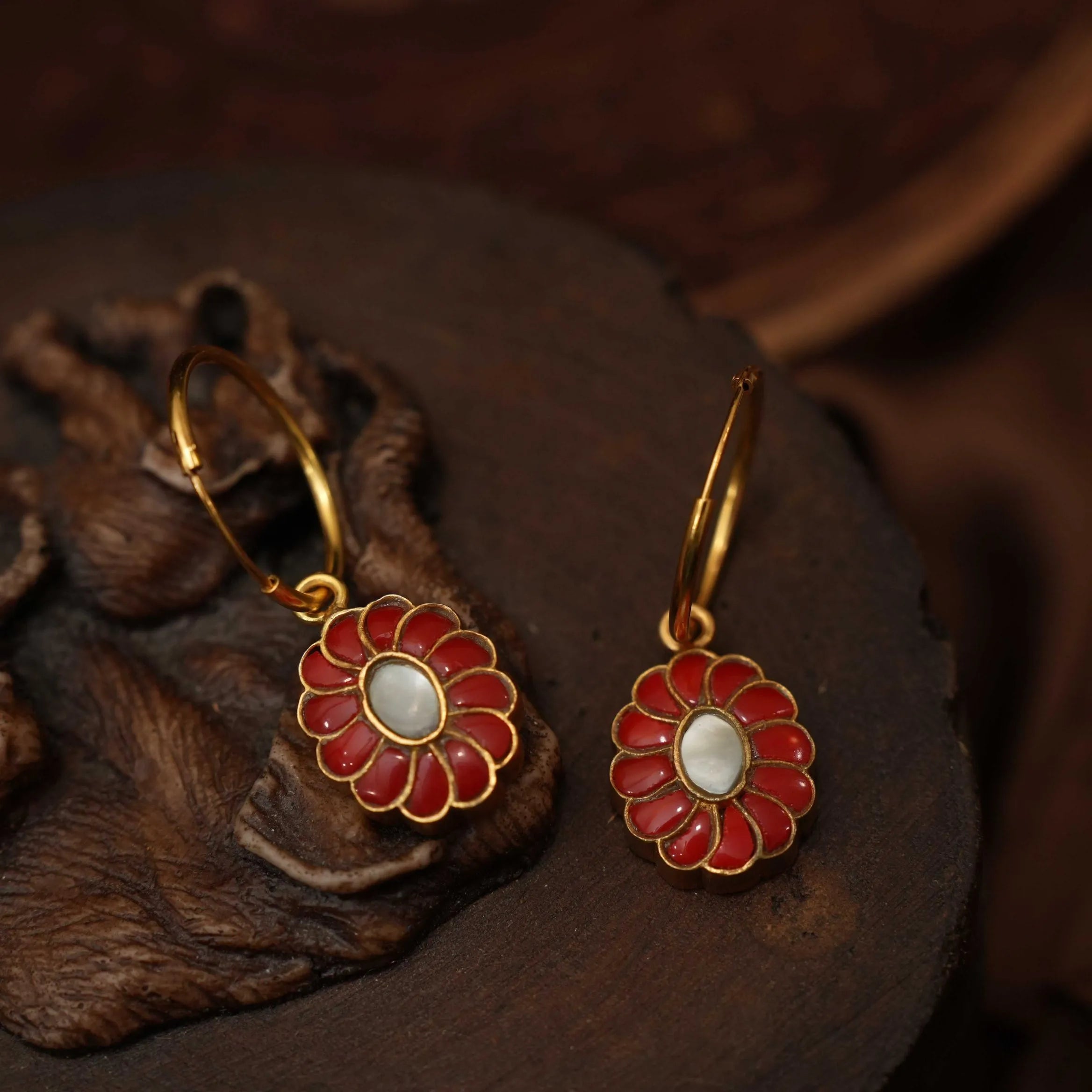 Hetvi Mini Silver Bali Earrings - Red