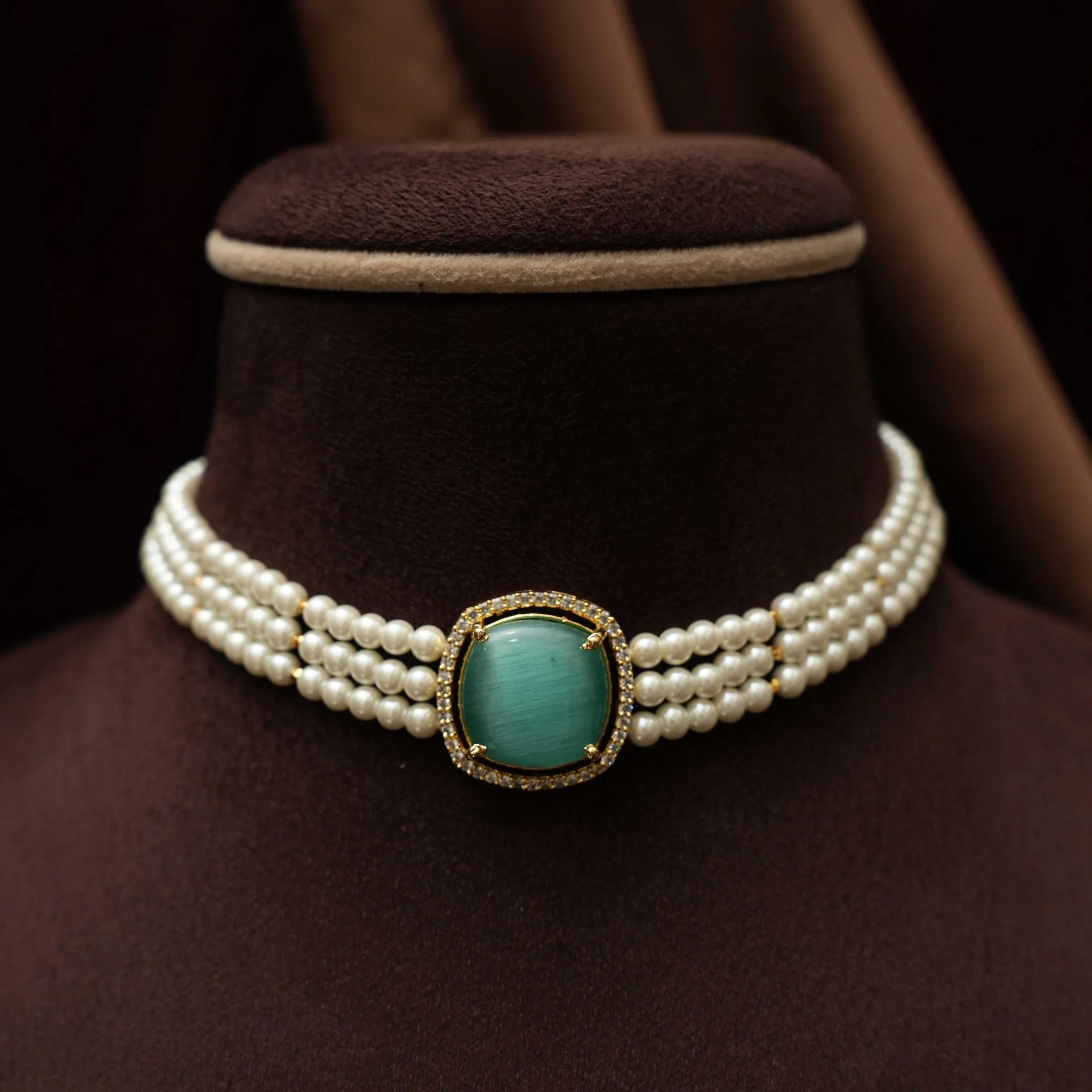 Himani Beaded Pearl Choker - Aqua Blue
