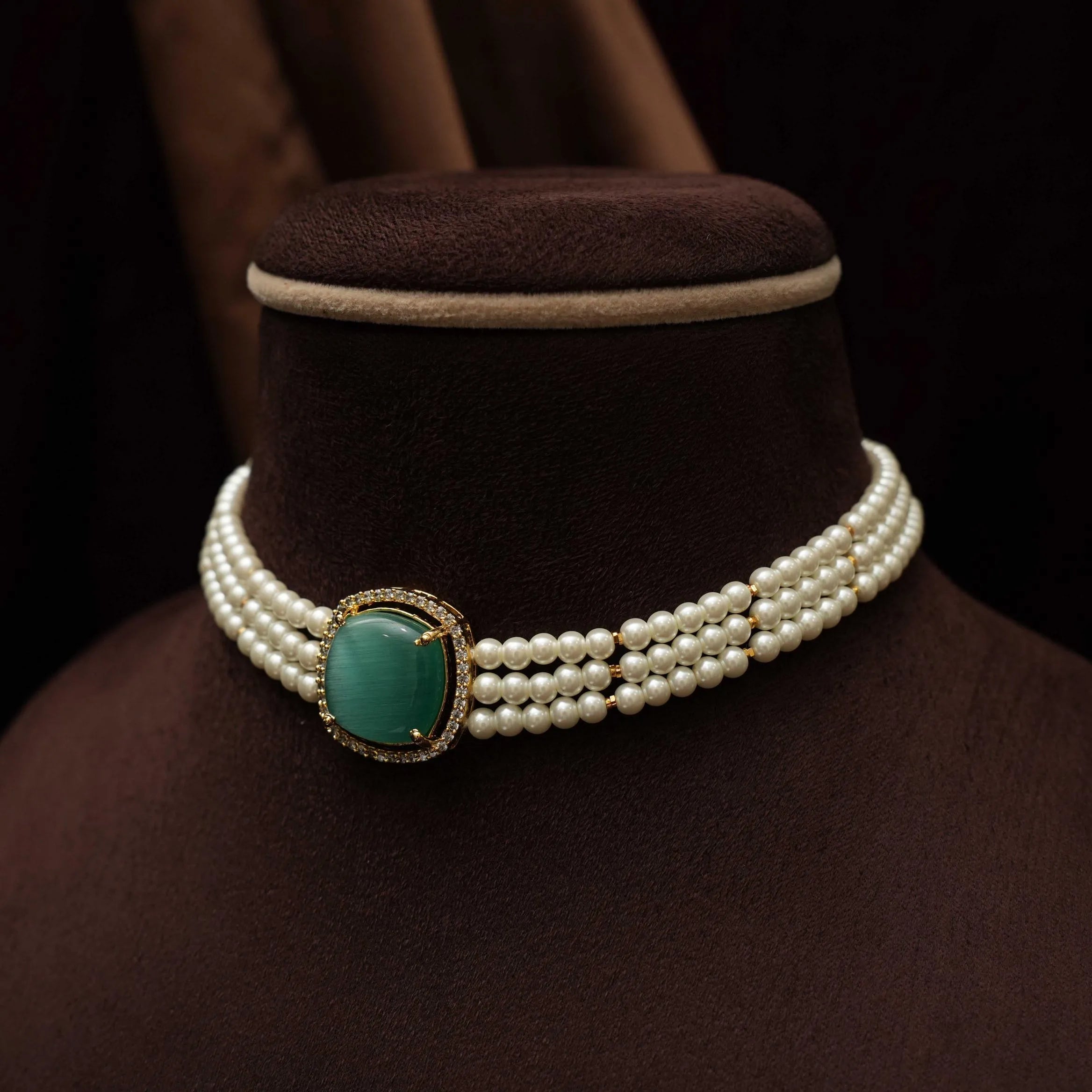 Himani Beaded Pearl Choker - Aqua Blue