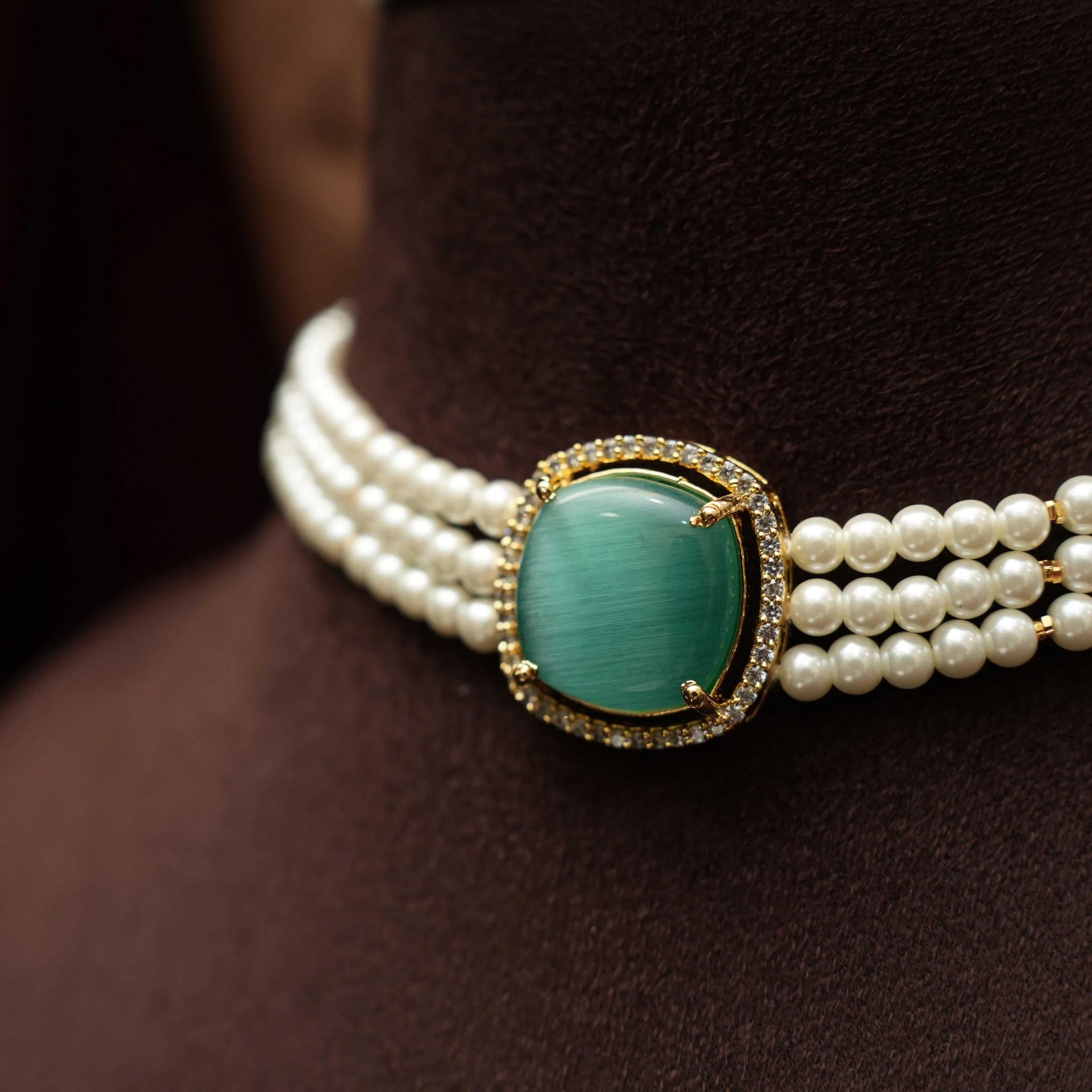 Himani Beaded Pearl Choker - Aqua Blue