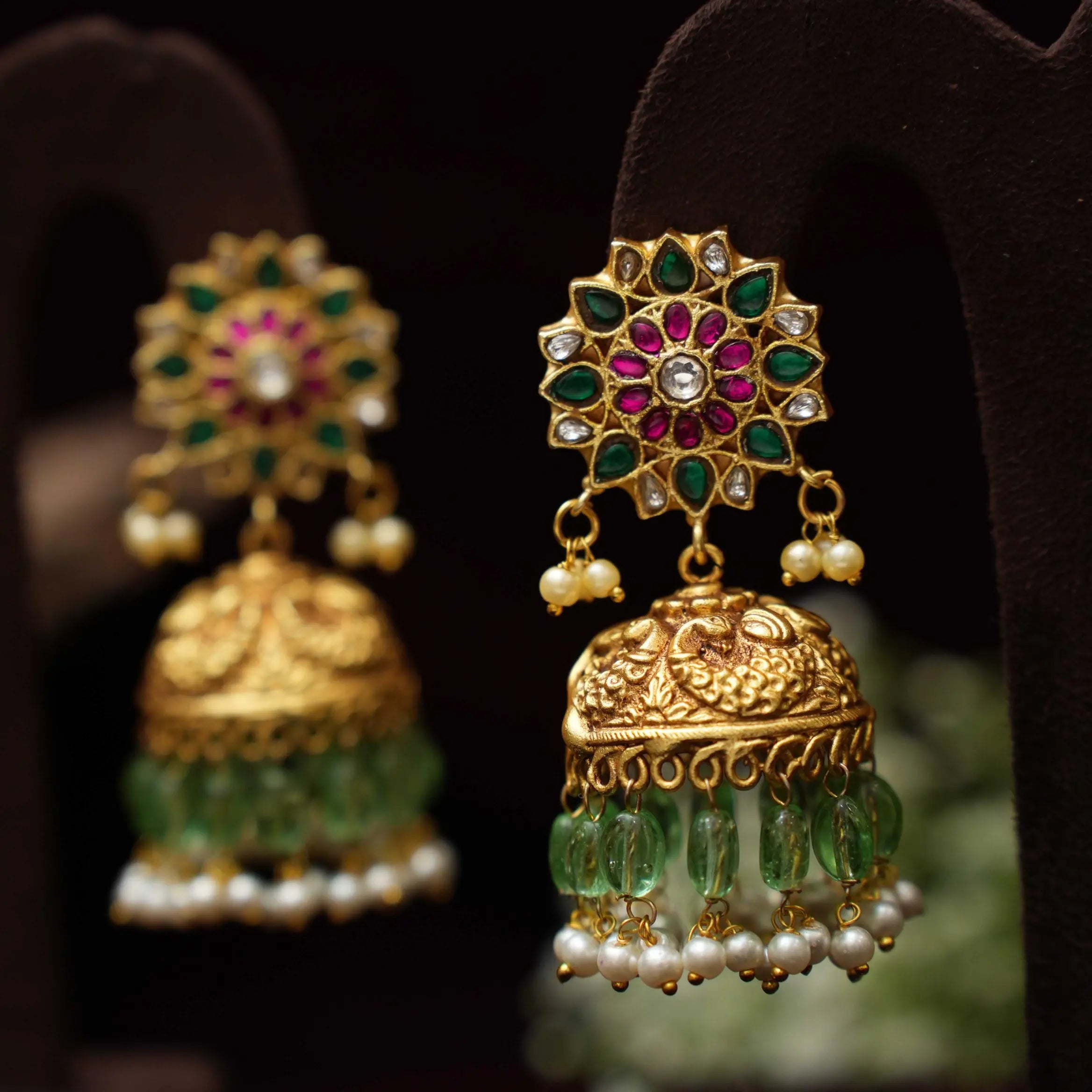 Hiral Antique Jhumka Earrings - Green