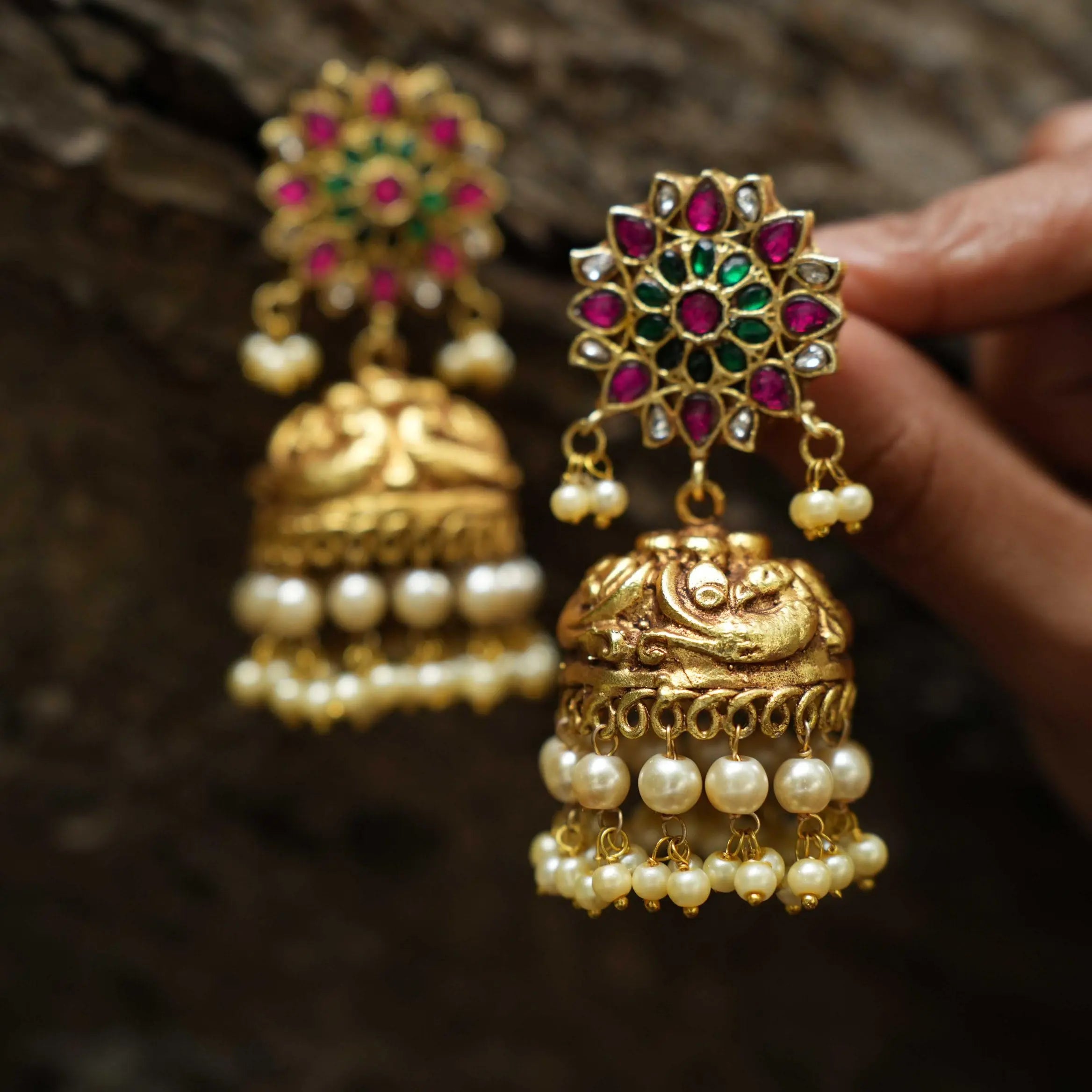 Hiral Antique Jhumka Earrings - Pearl