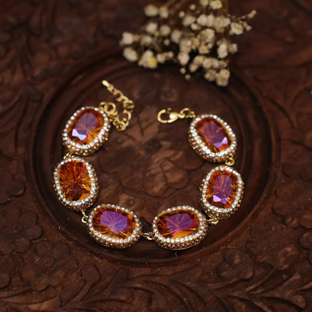 Hiranya Zircon Bracelet - Antique Amber Gold