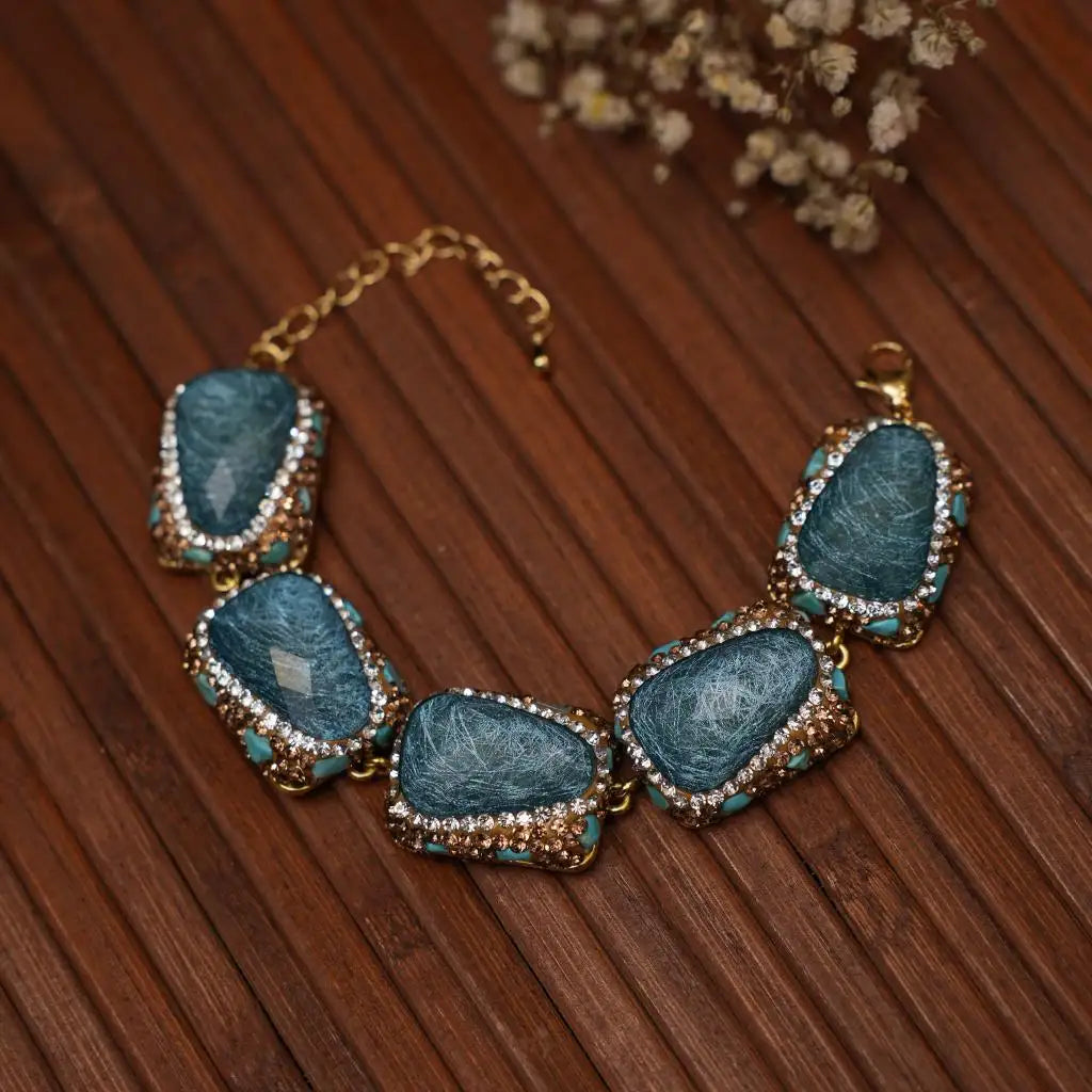 Hiranya Zircon Bracelet - Deep Teal Blue