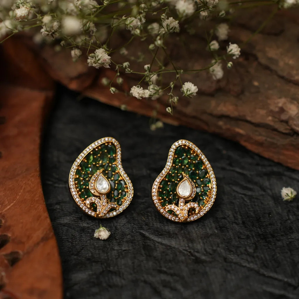 Hivika Polki Ear Stud - Green