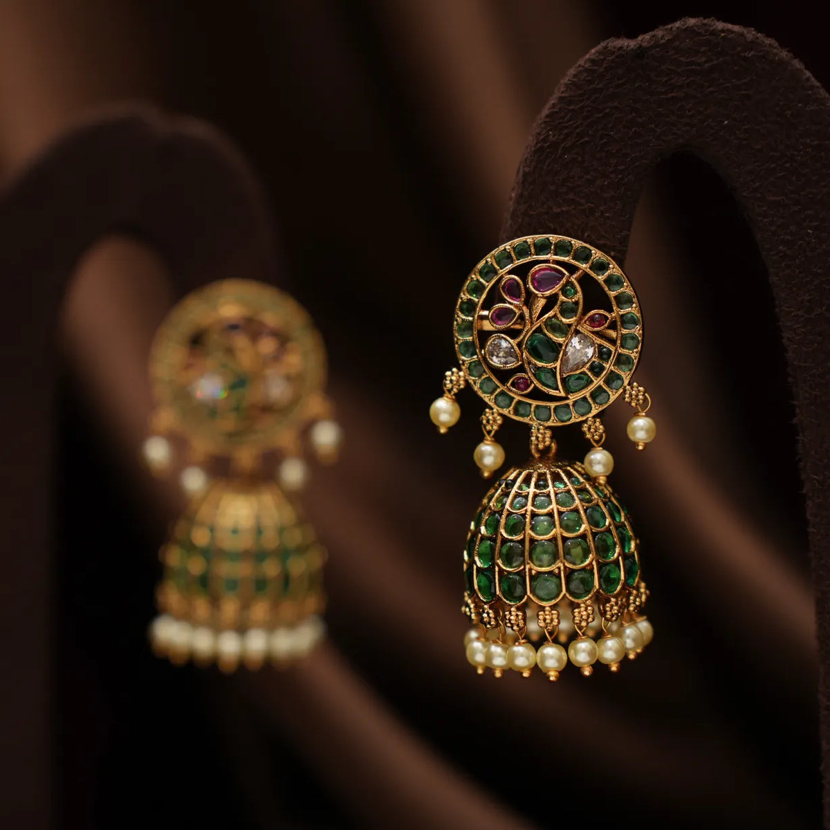 Hridya Antique Jhumka Earrings - Green