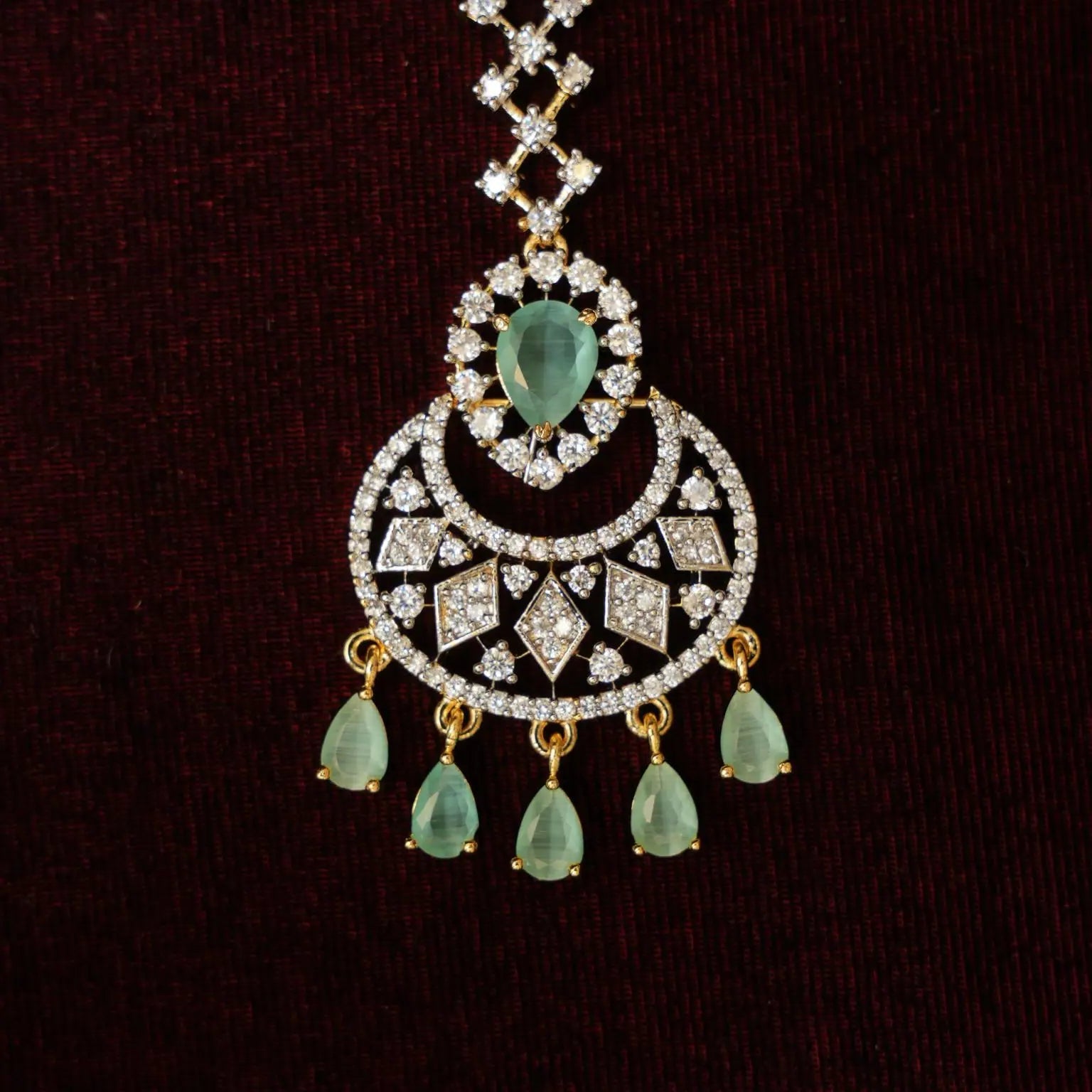 Hritvi Zircon Tikka - Pastel Green