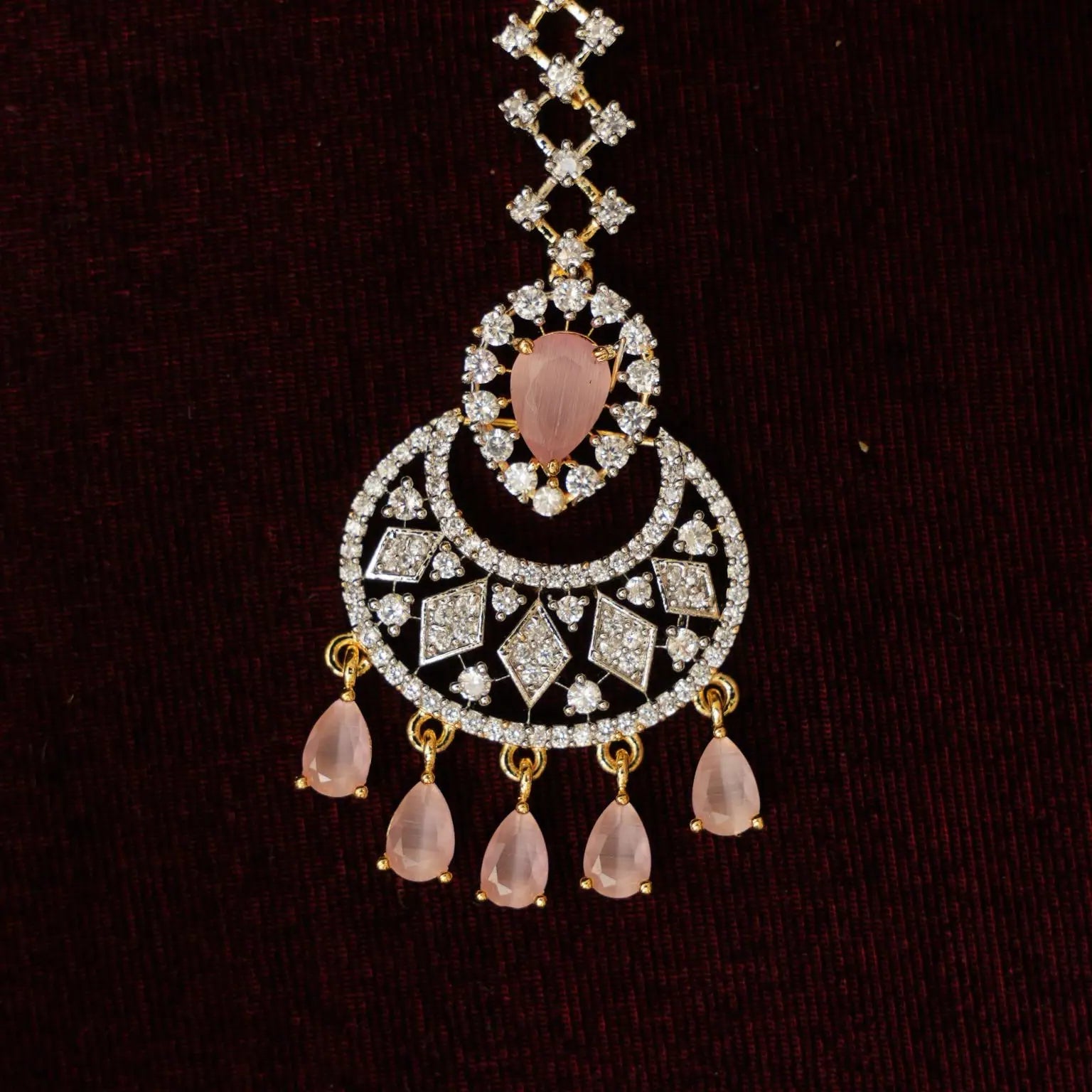 Hritvi Zircon Tikka - Pastel Pink