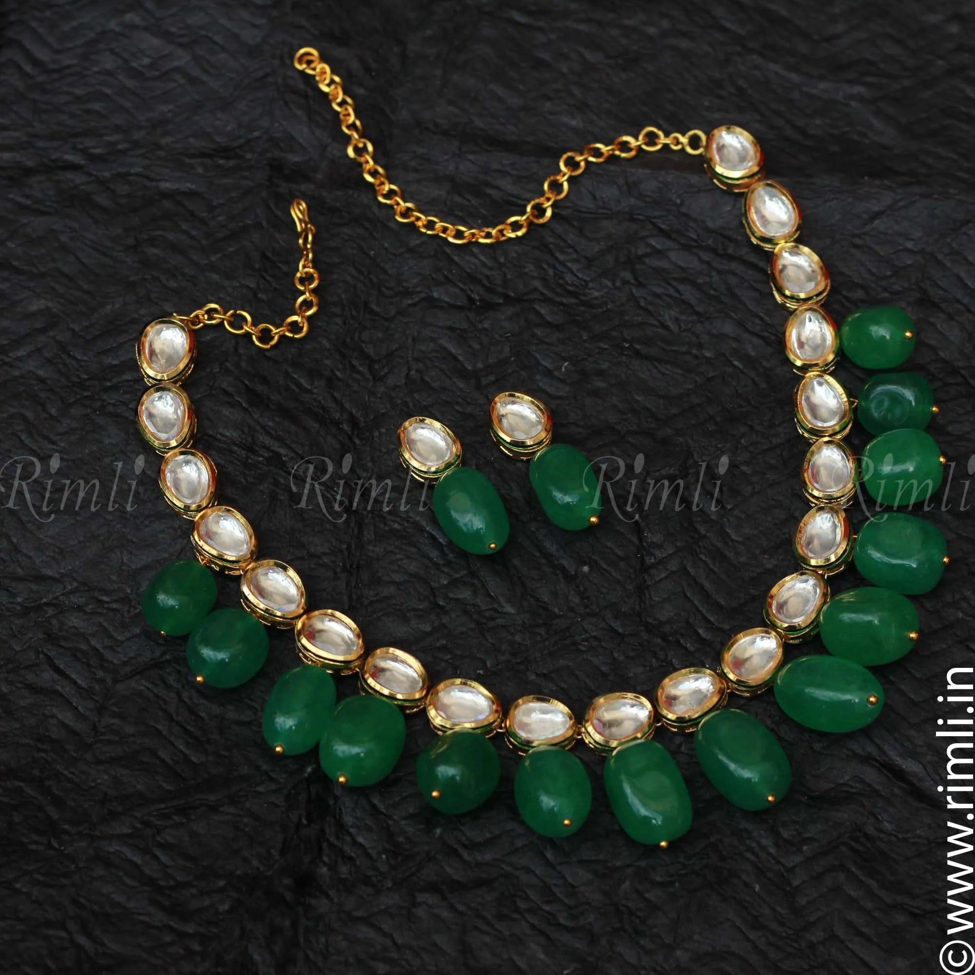 Classic Green Kundan Necklace Set - Rimli Boutique