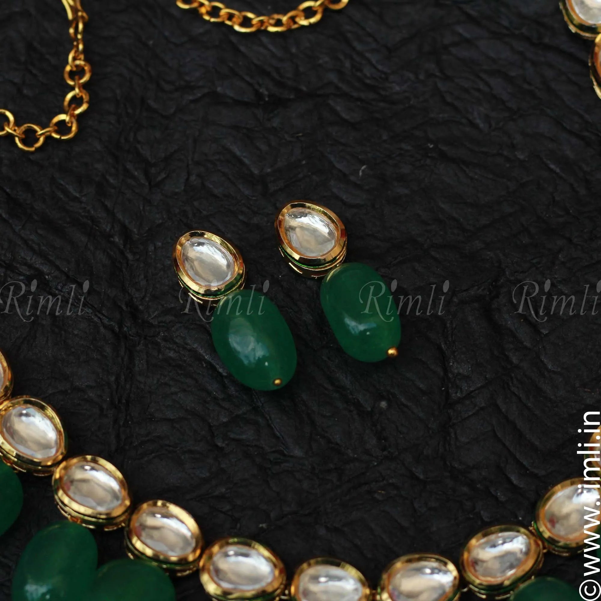 Classic Green Kundan Necklace Set - Rimli Boutique