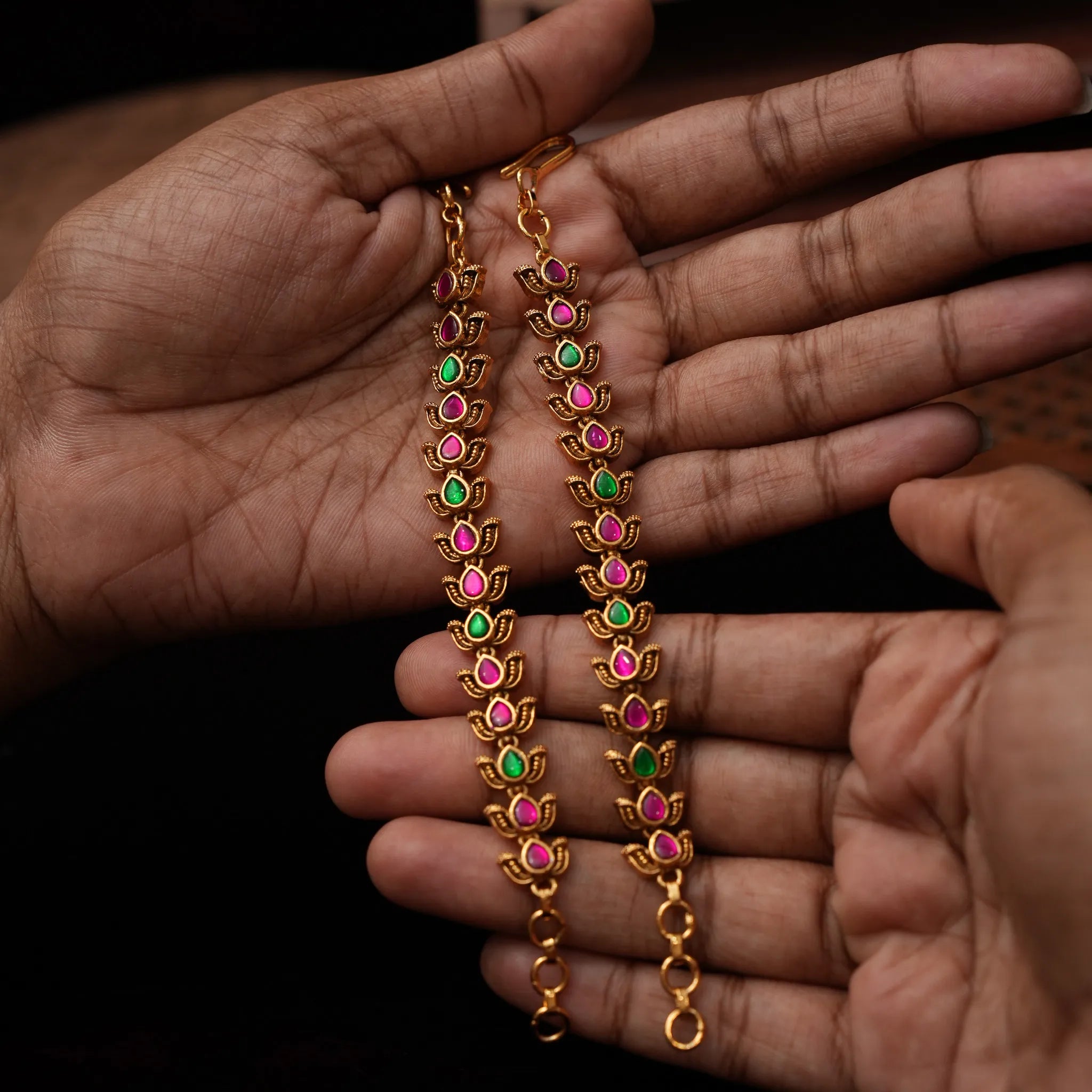 Idhika Antique Ear Chain - Red & Green