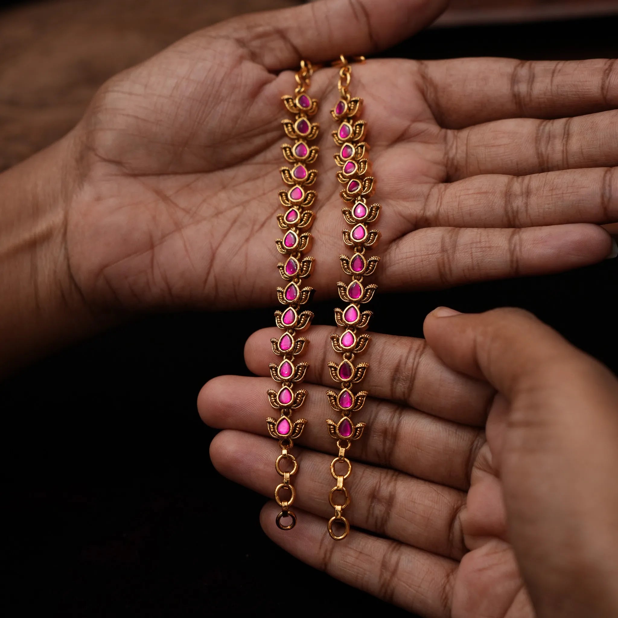 Idhika Antique Ear Chain - Ruby Pink