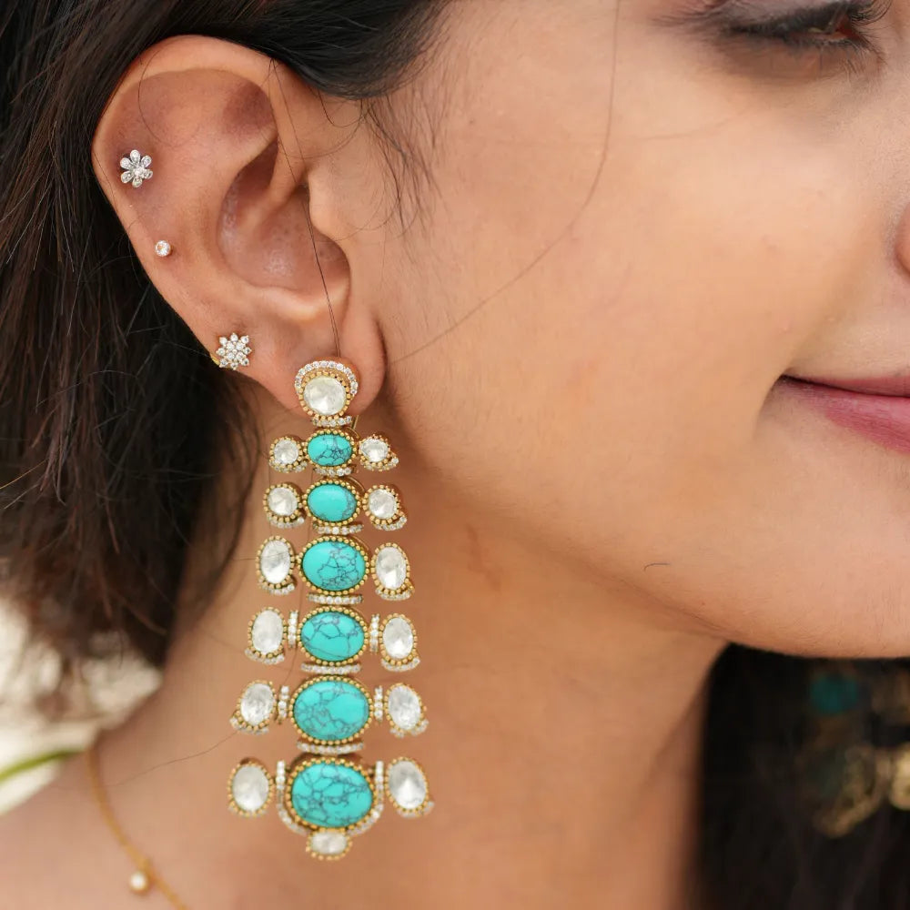 Inaya Kundan Polki Designer - Turquoise - Rimli Boutique