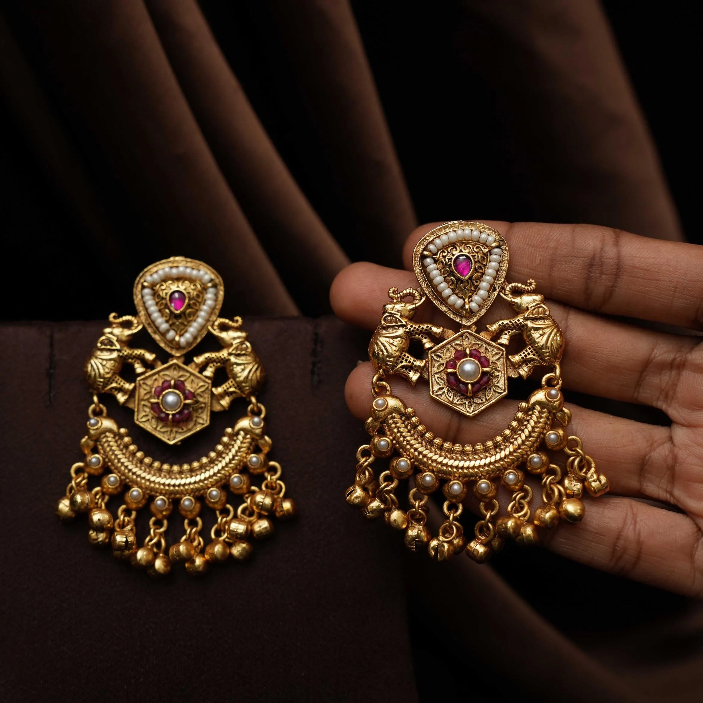 Ipsita Antique Designer Earrings - Red