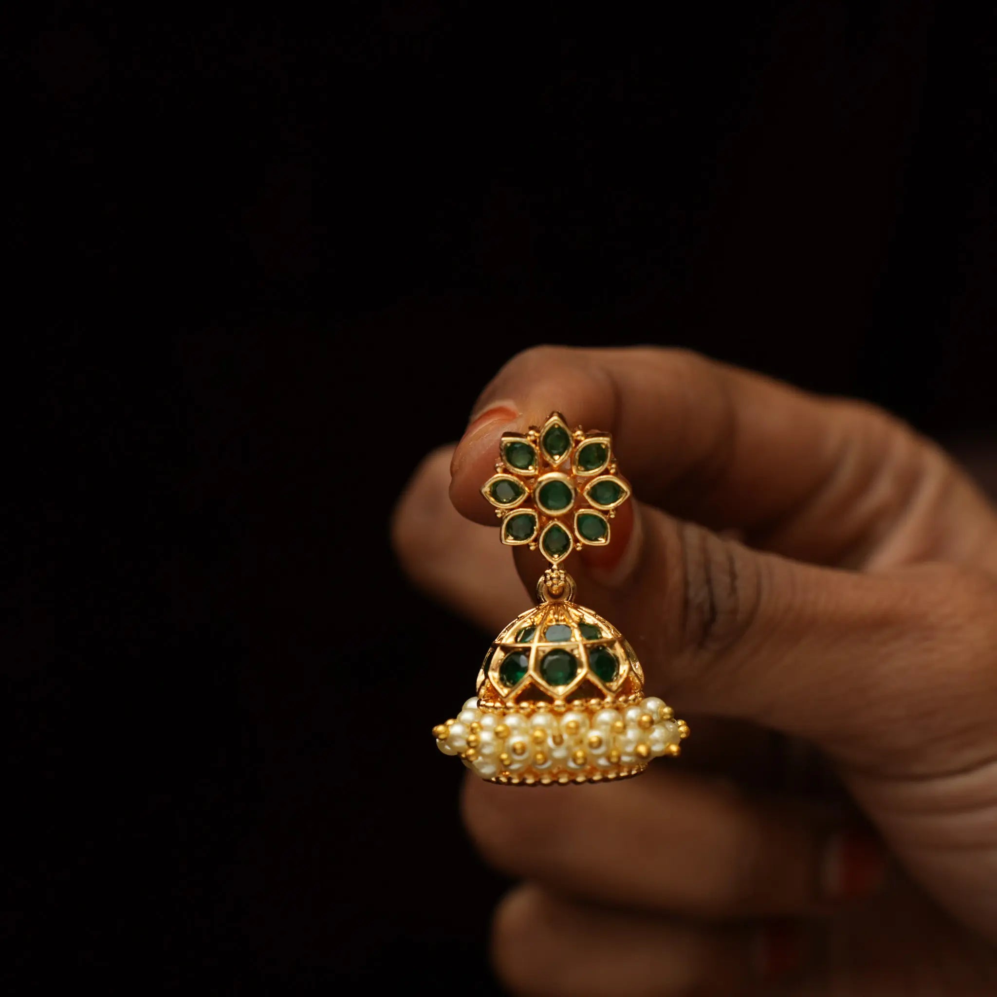 Iraja Antique Jhumka - Green