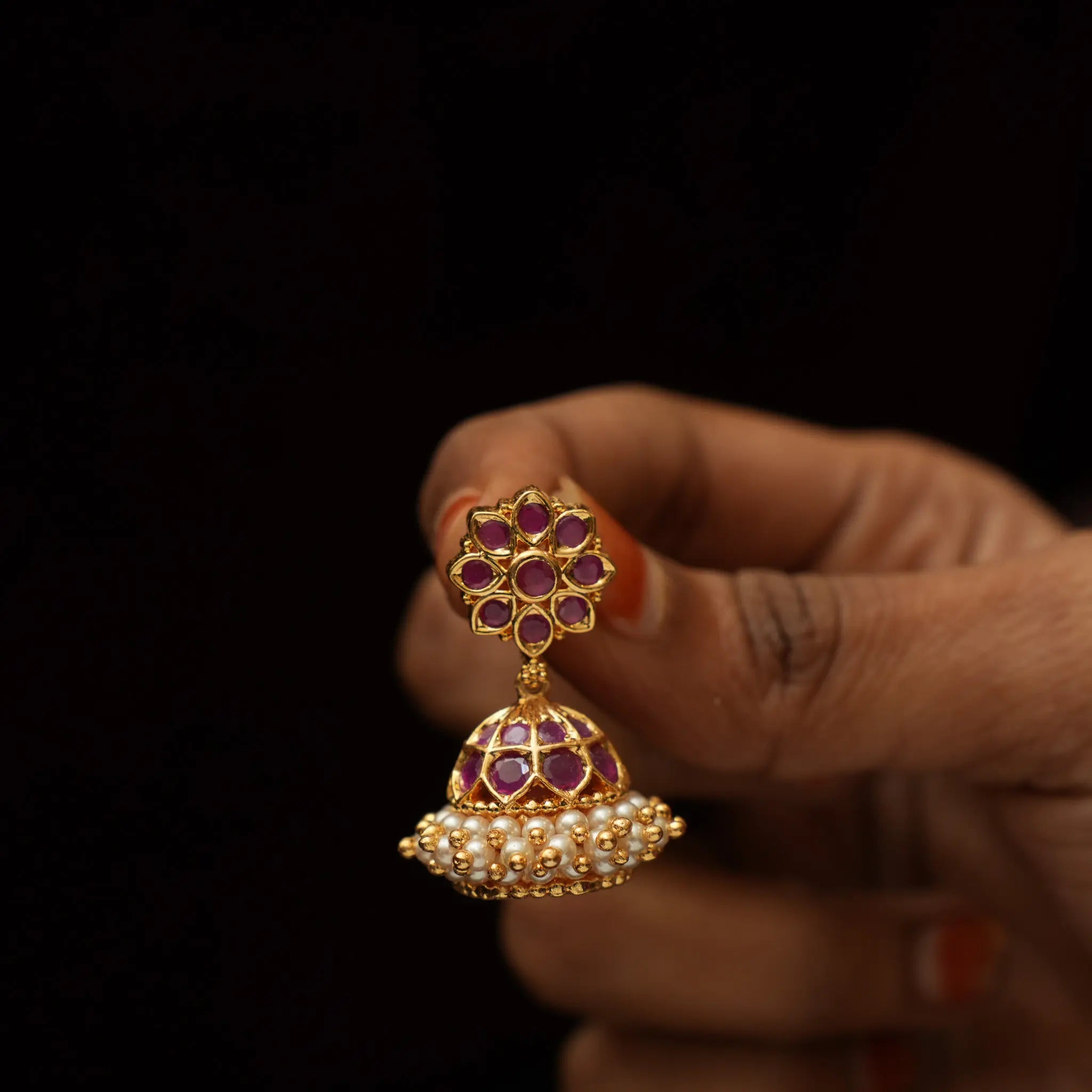 Iraja Antique Jhumka - Red