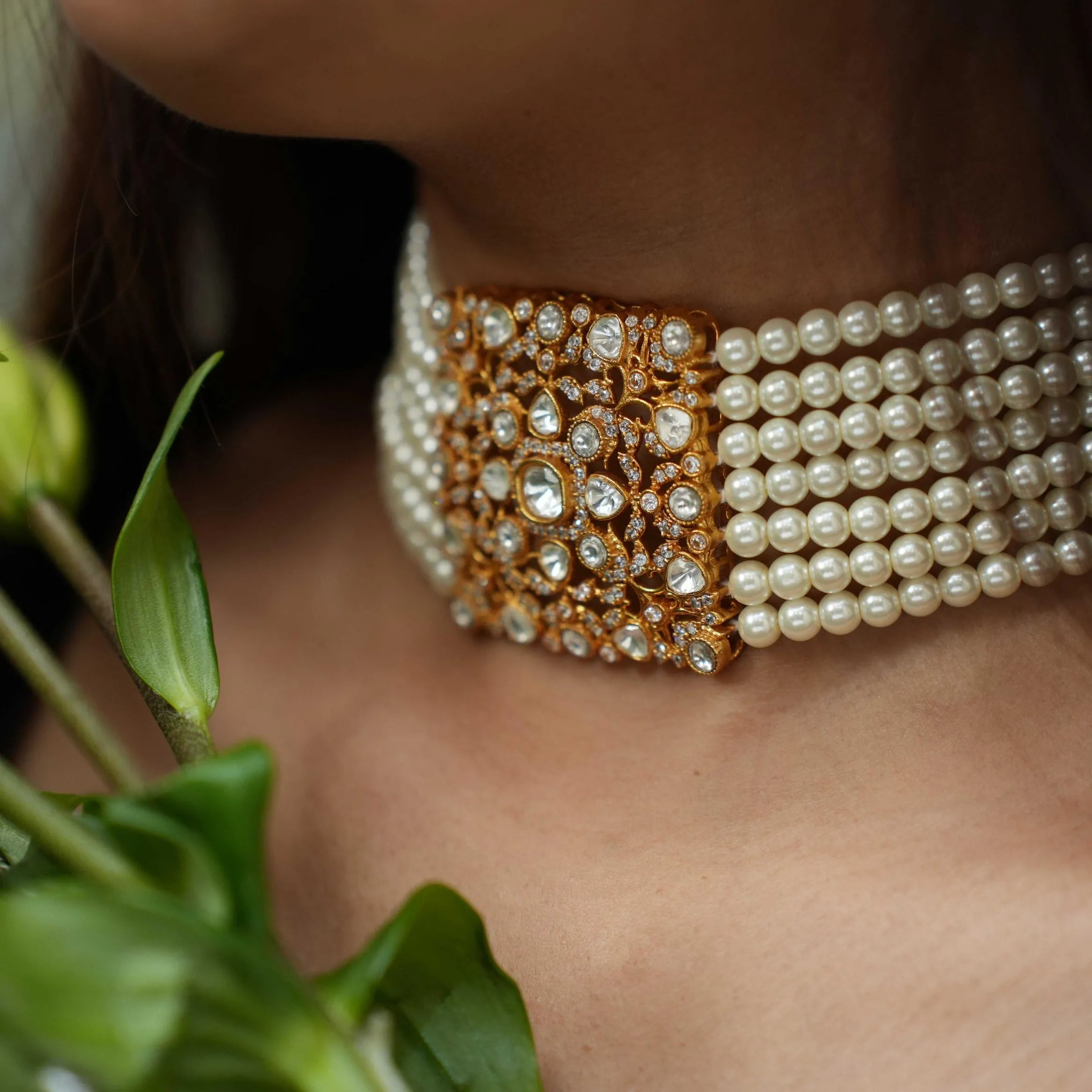 Irya Pearl Polki Choker - Gold