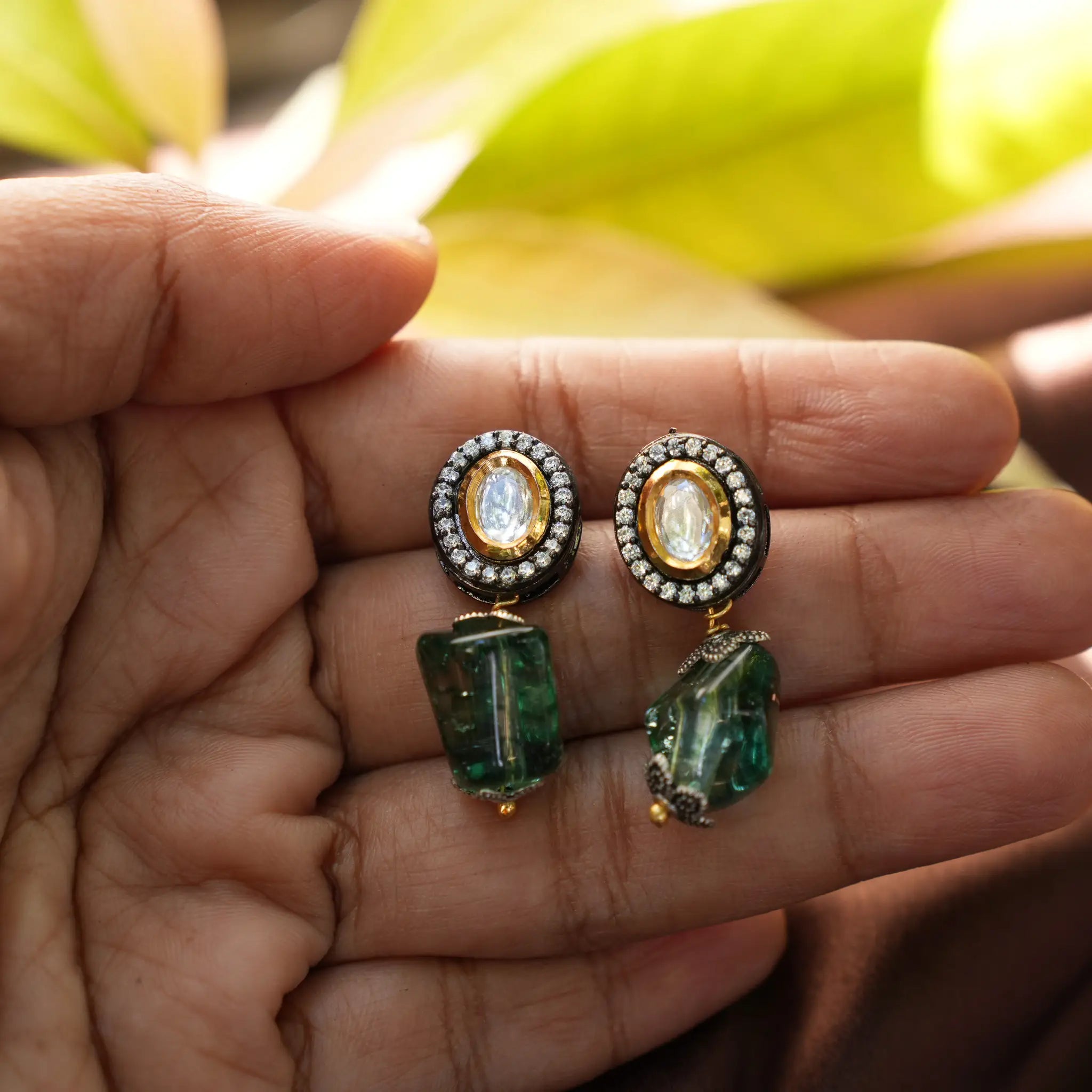 Ishayu Kundan Earrings - Green