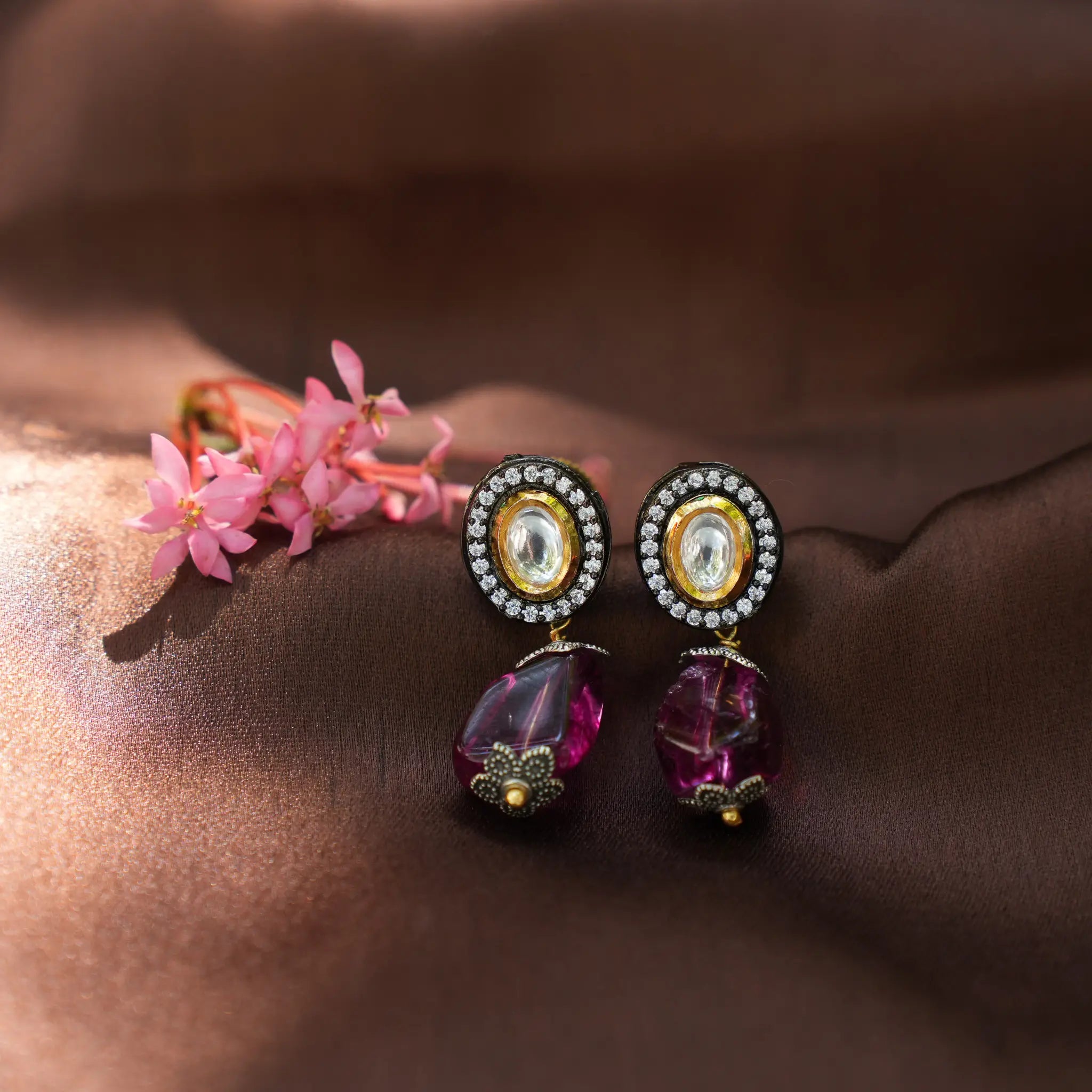 Ishayu Kundan Earrings - Magenta