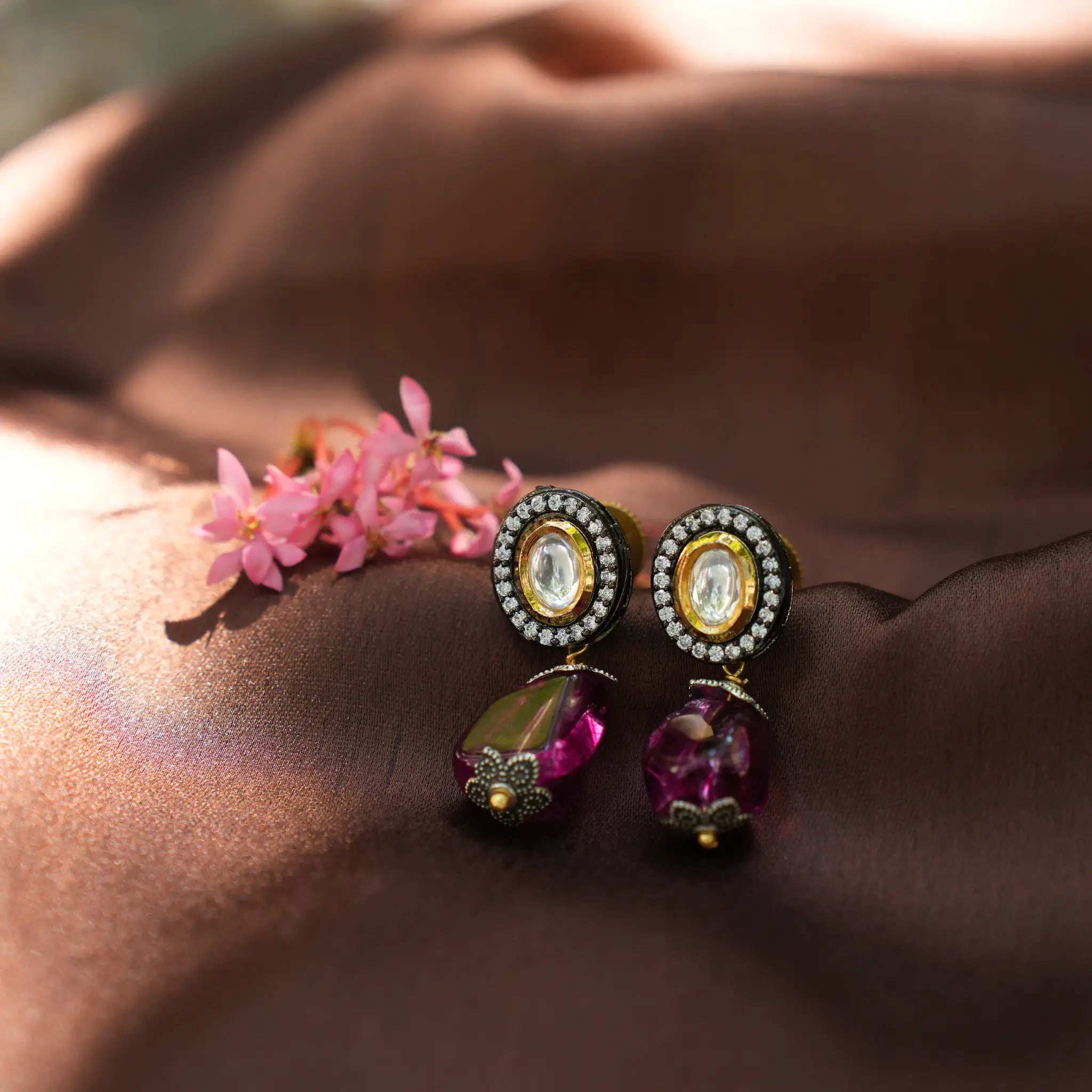 Ishayu Kundan Earrings - Magenta