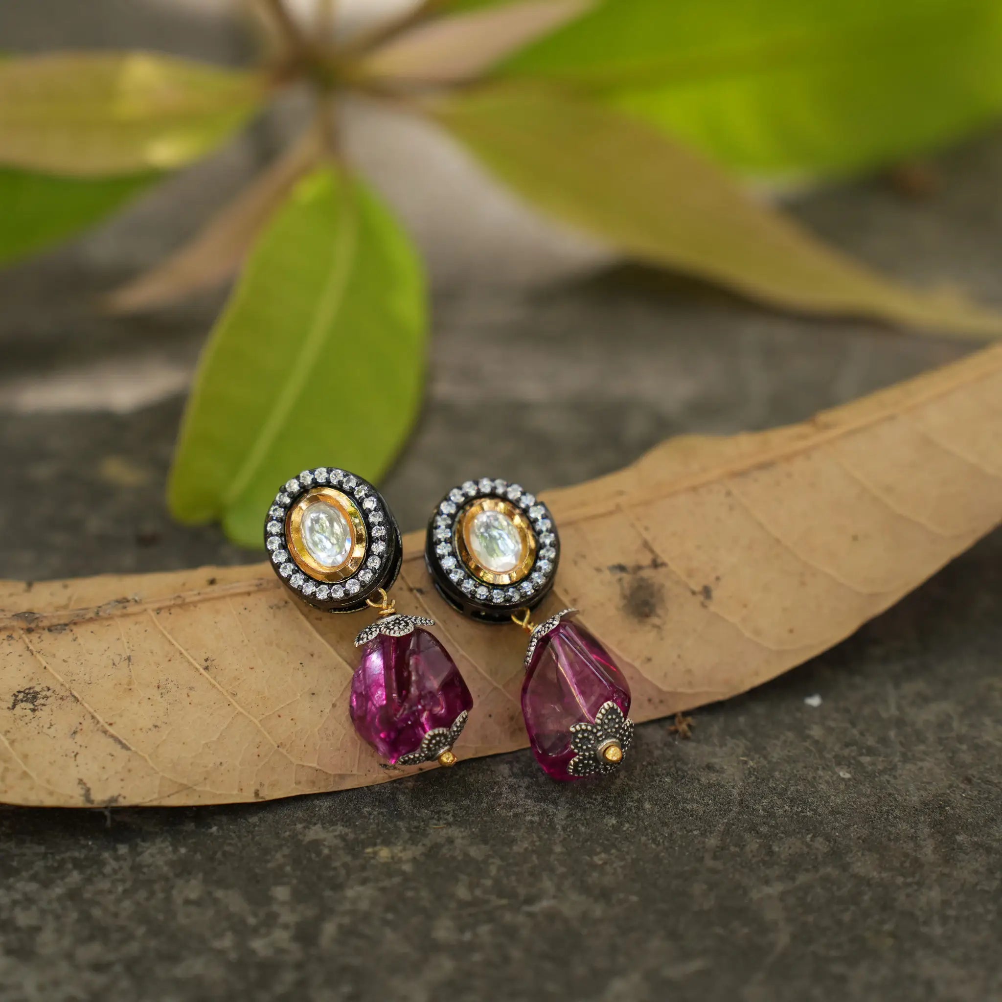 Ishayu Kundan Earrings - Magenta