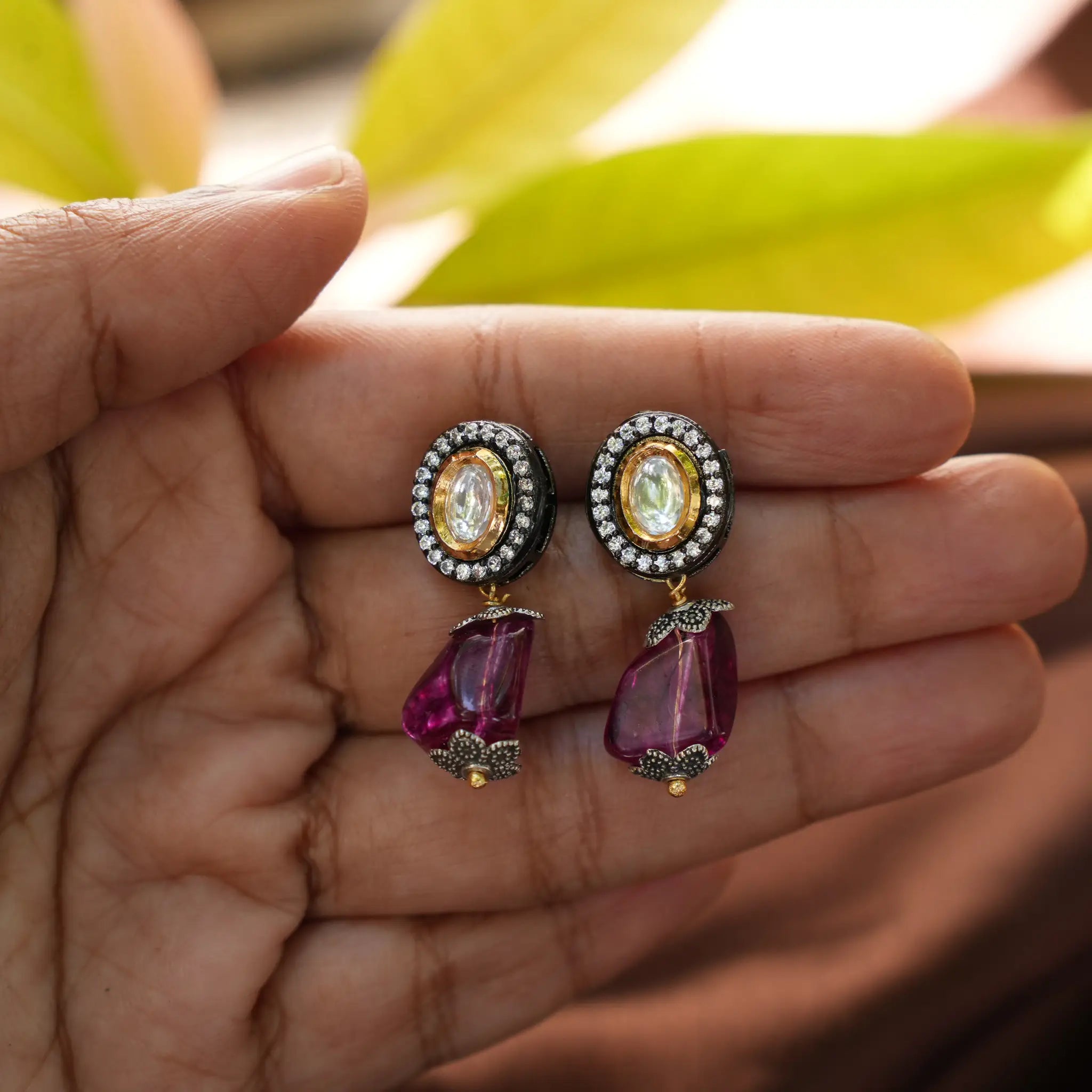 Ishayu Kundan Earrings - Magenta