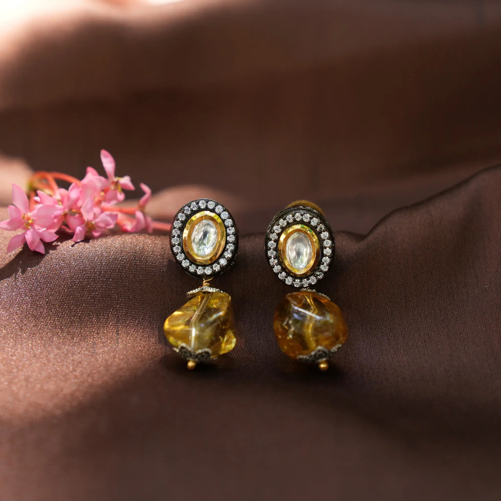 Ishayu Kundan Earrings - Yellow