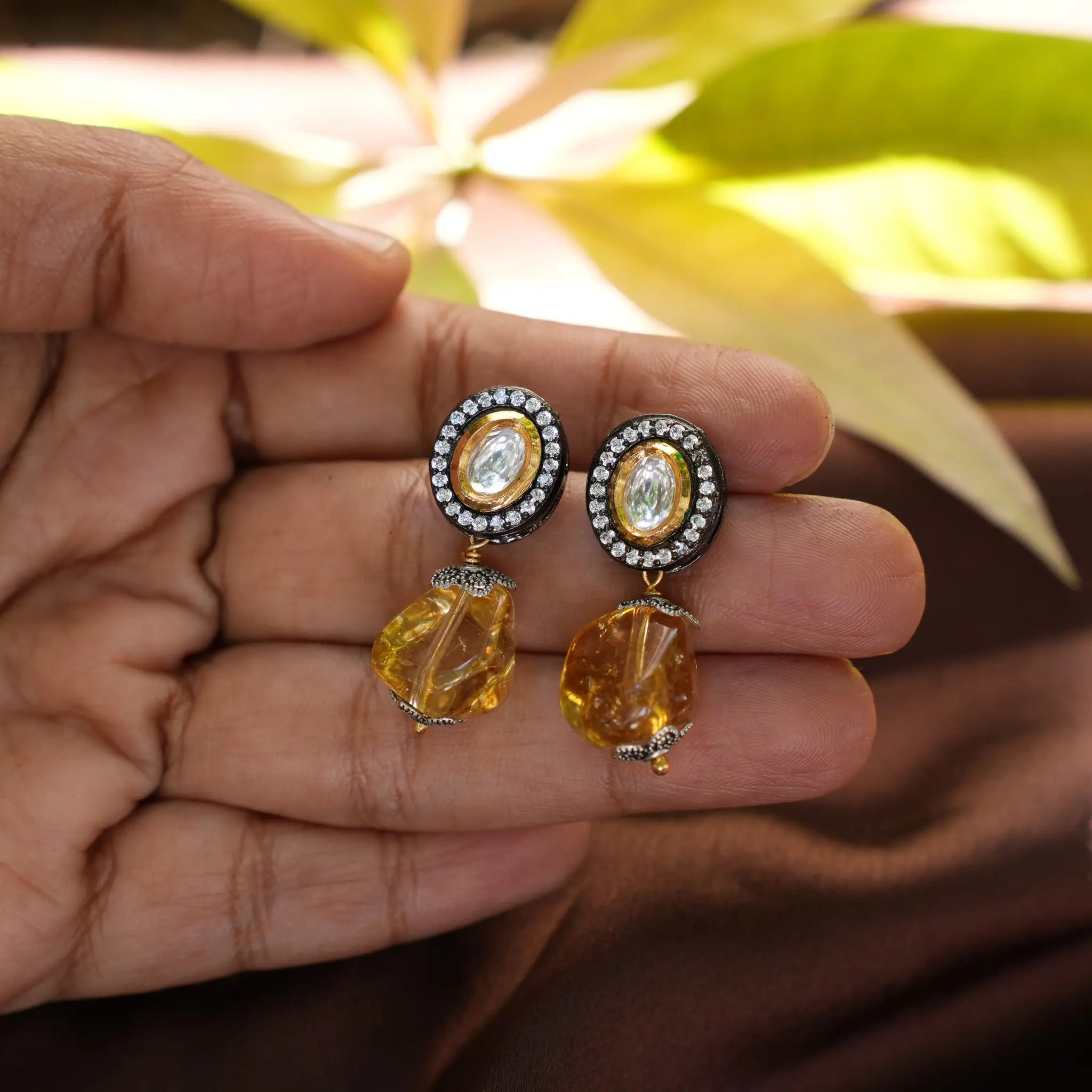 Ishayu Kundan Earrings - Yellow